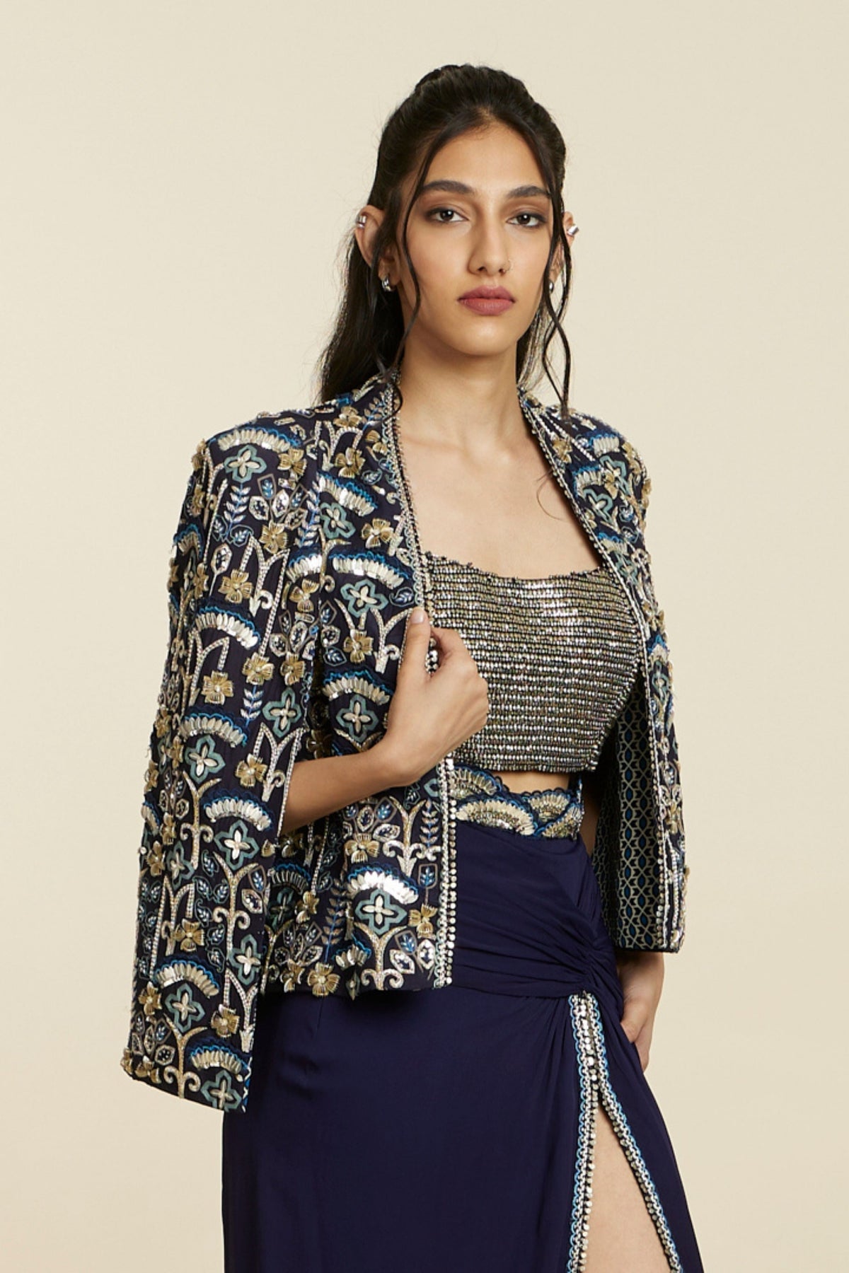 Blue Art Deco Noor Jacket Set