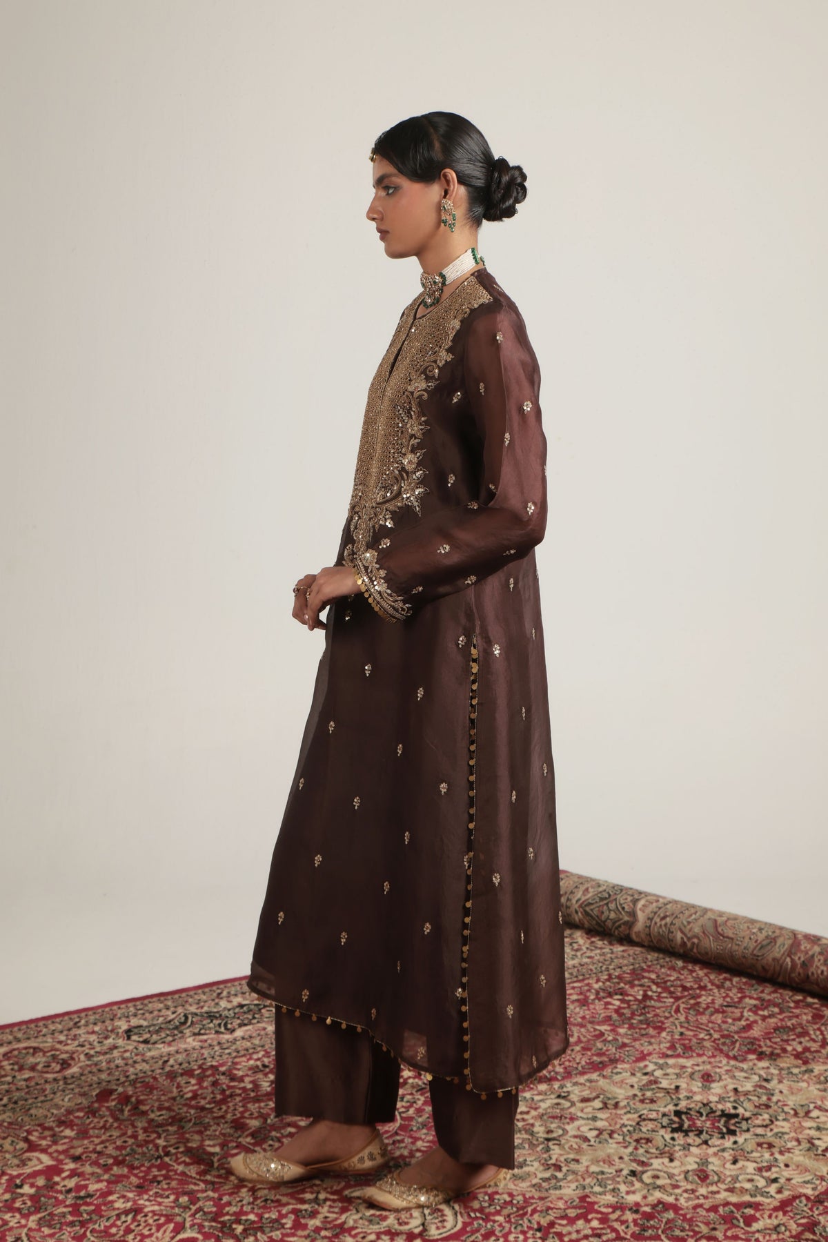 Brown Long Kurta Set