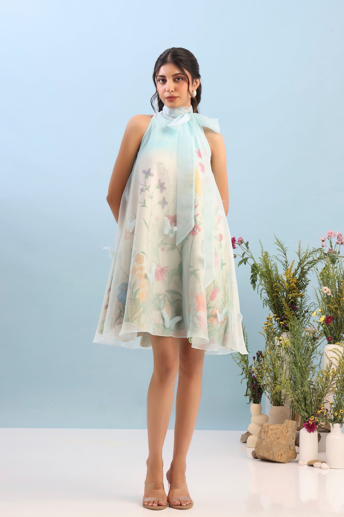 Short Printed Organza Dress Set
