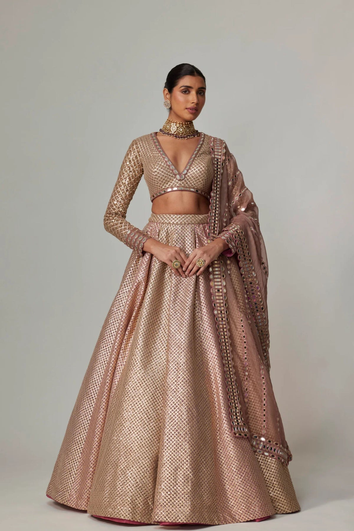 Deep Beige Multicolor Lehenga Set