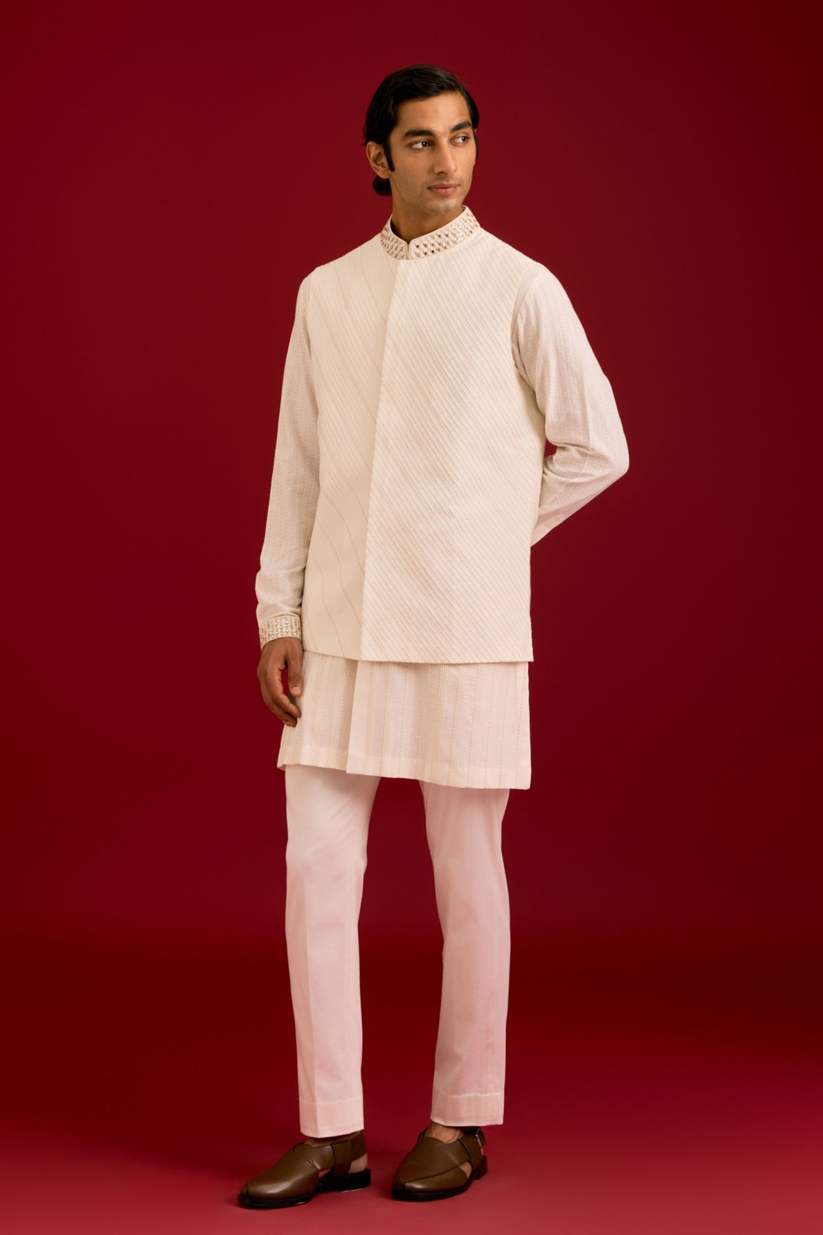Ivory Cotton Silk Bundi Set