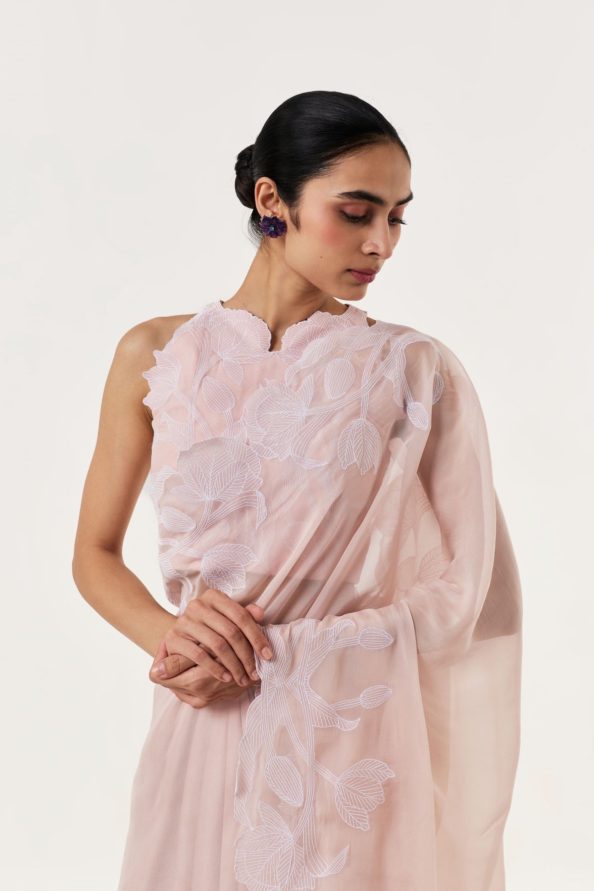 Wild Tulip Blush Pink Pre-Stitched Saree Set