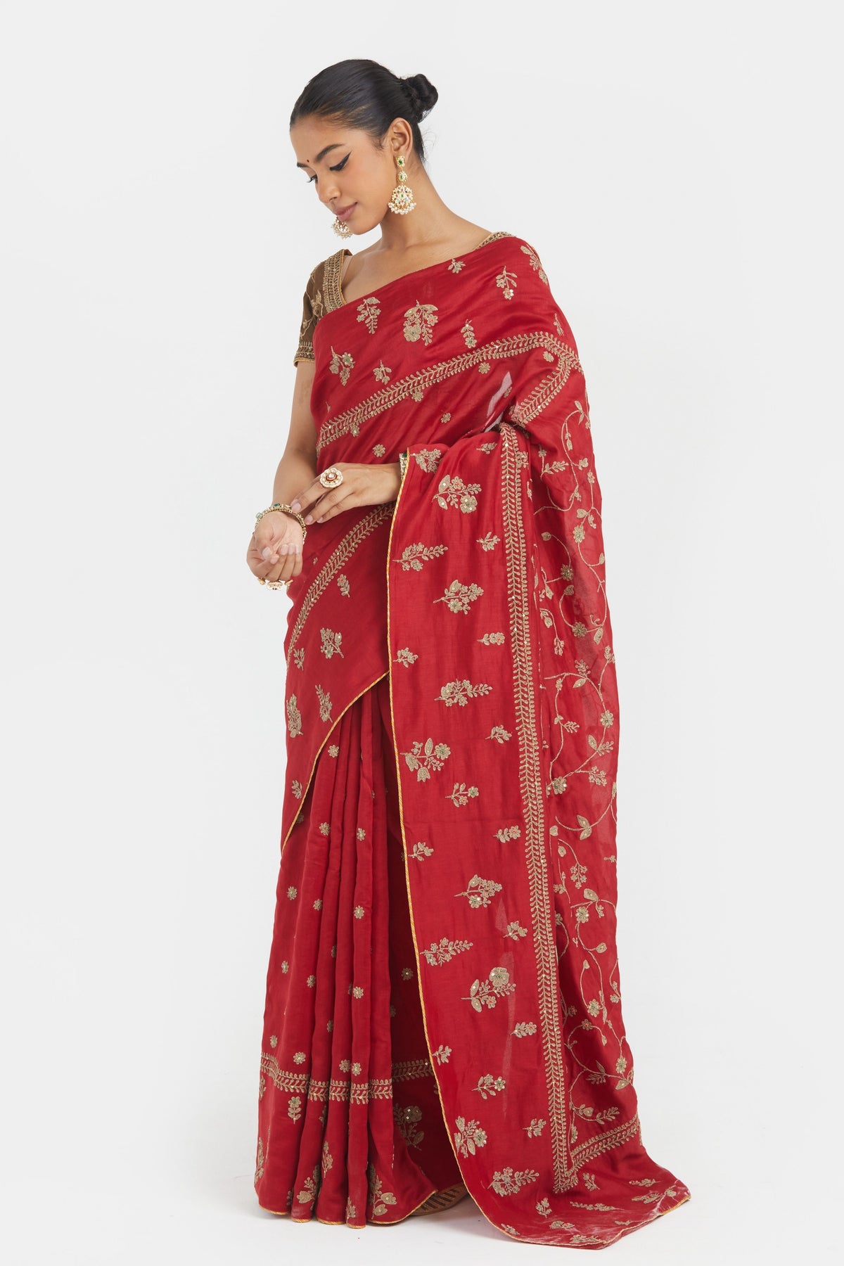 Bright Red Saree Set