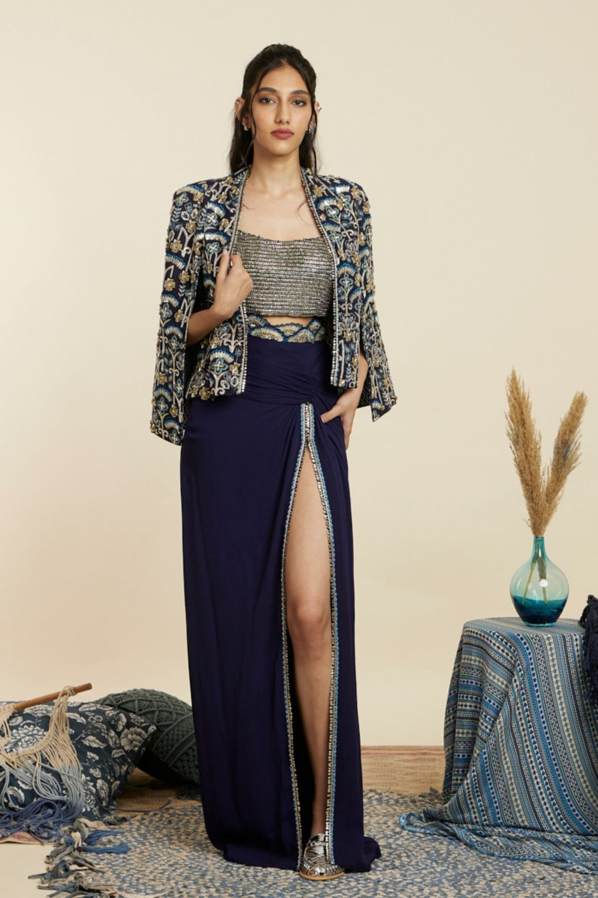 Blue Art Deco Noor Jacket Set