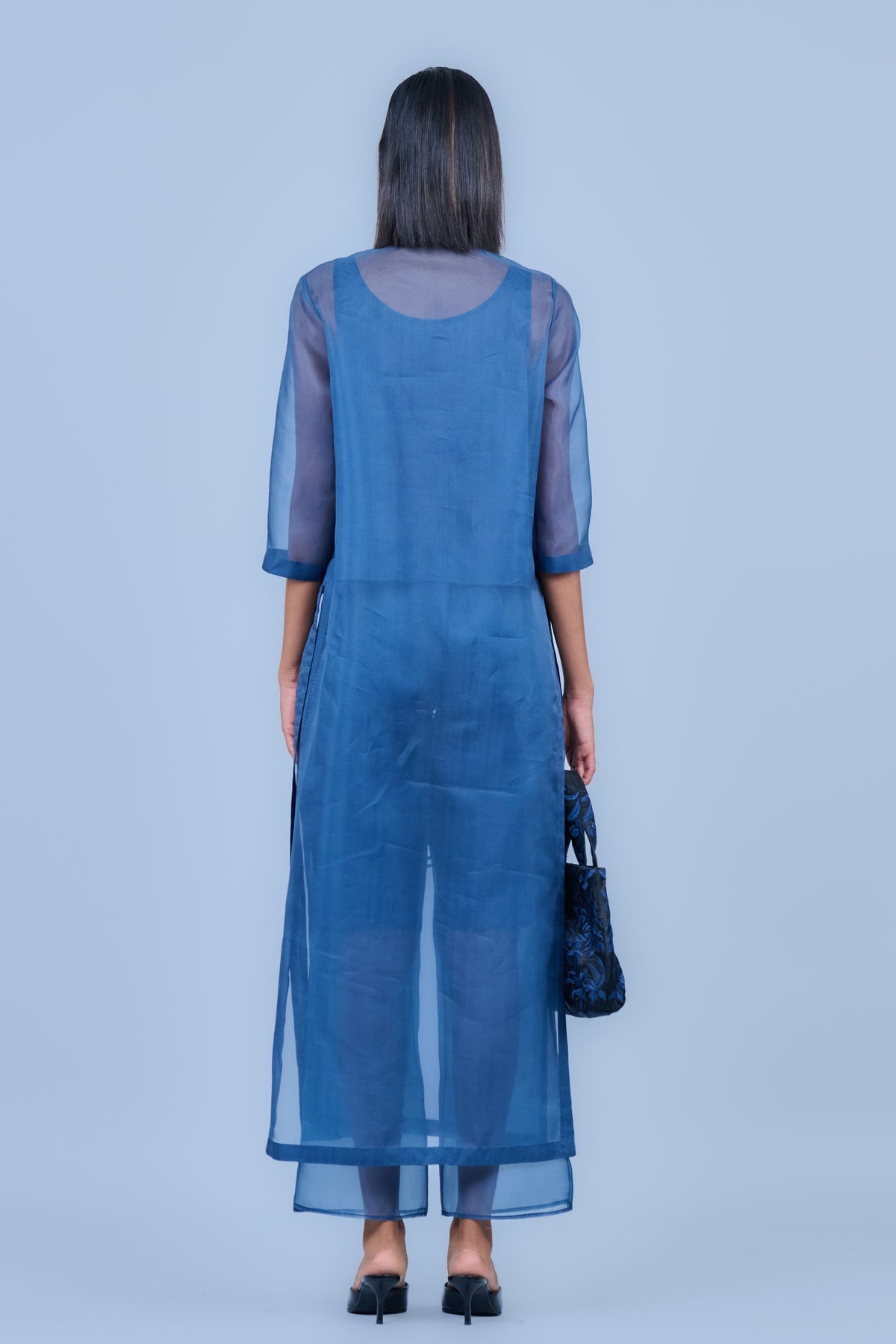 Blue Black Threadwork Kurta