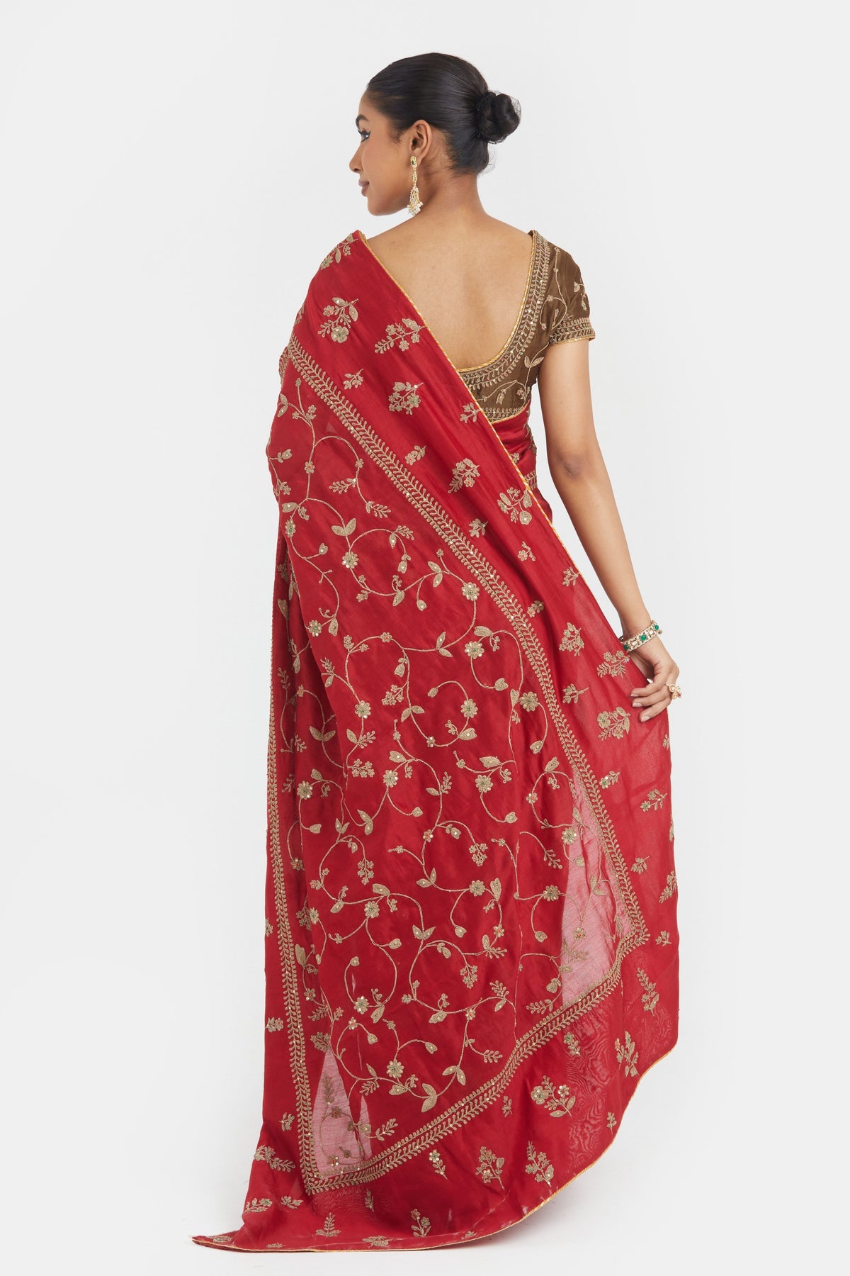 Bright Red Saree Set