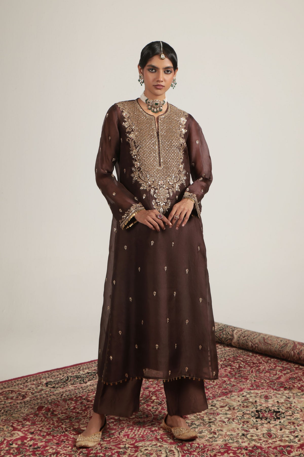Brown Long Kurta Set