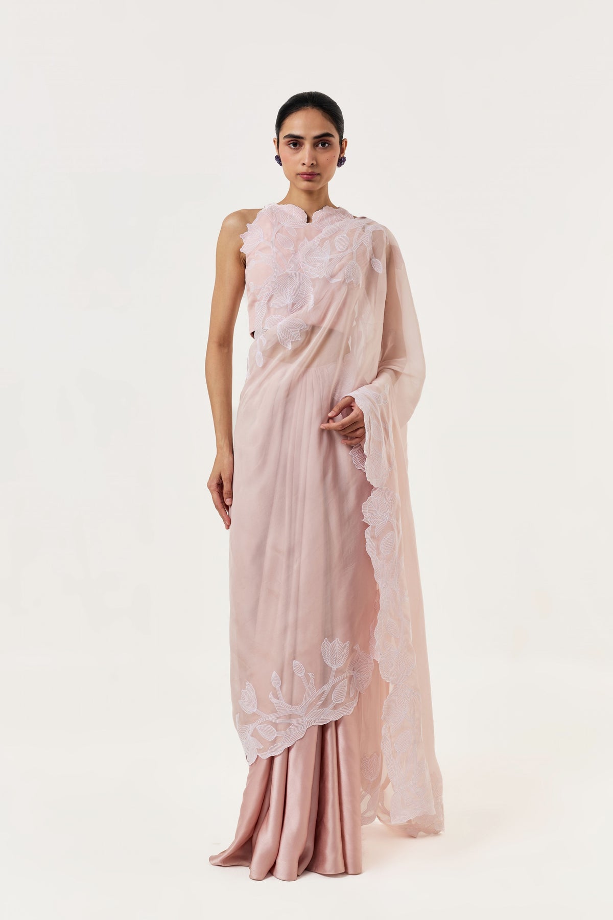 Wild Tulip Blush Pink Pre-Stitched Saree Set