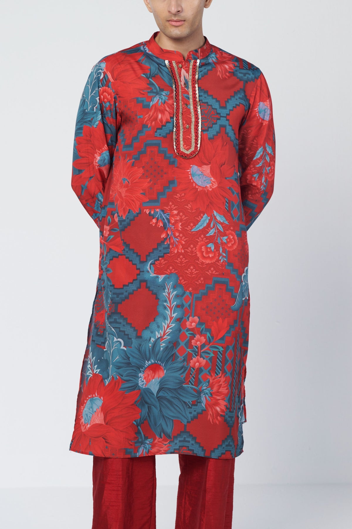 Red Mirage Kurta Set