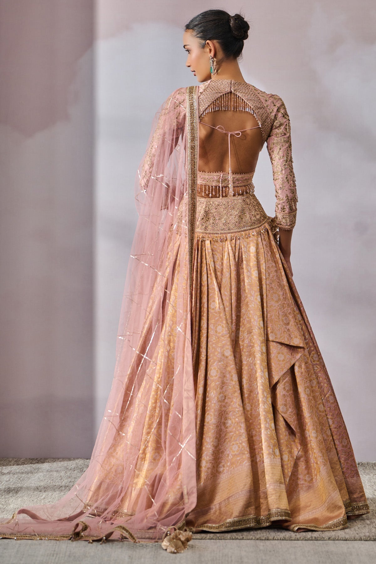 Cascading Brocade Lehenga With Blouse And Dupatta