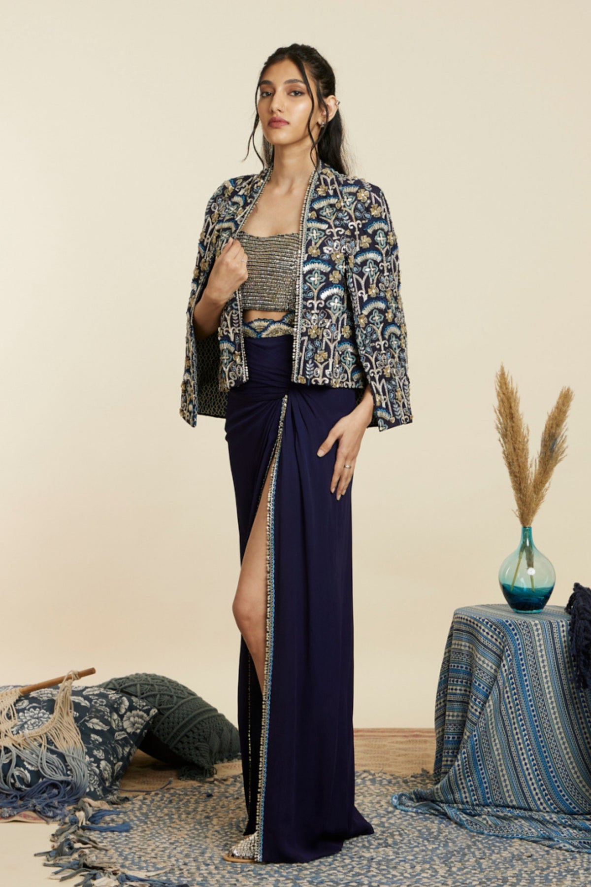 Blue Art Deco Noor Jacket Set