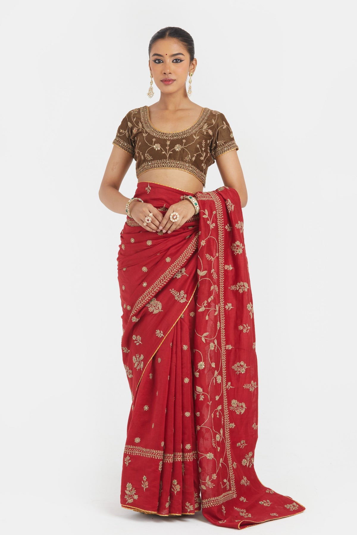 Bright Red Saree Set