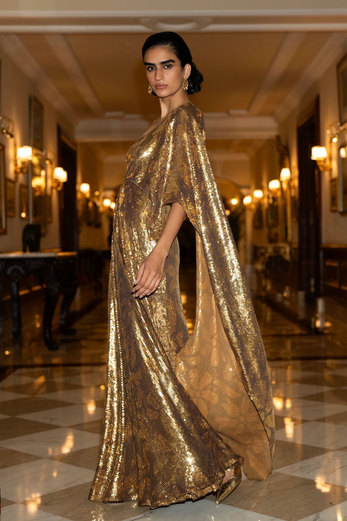 Embroidered Saree Drape Gown