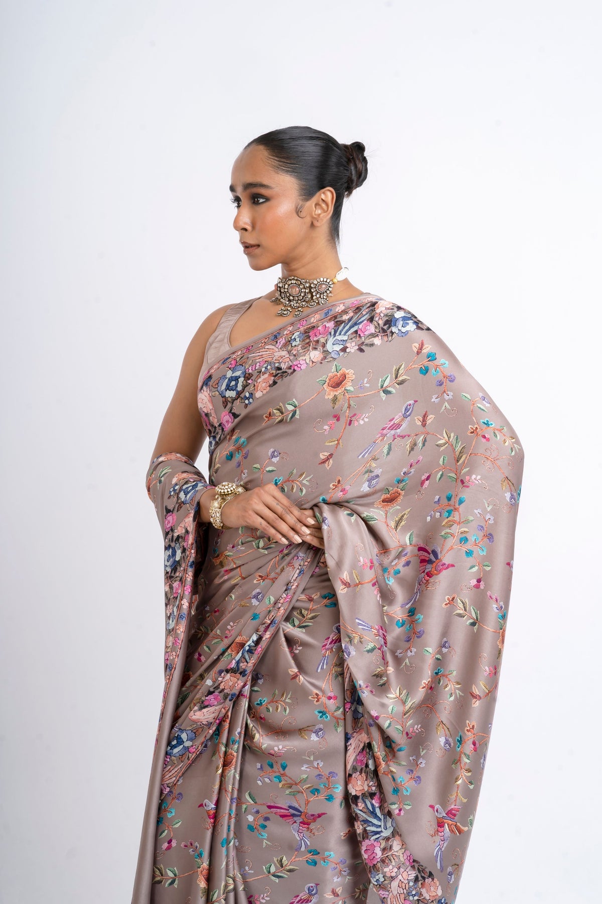 Meena Saree in Deep Taupe