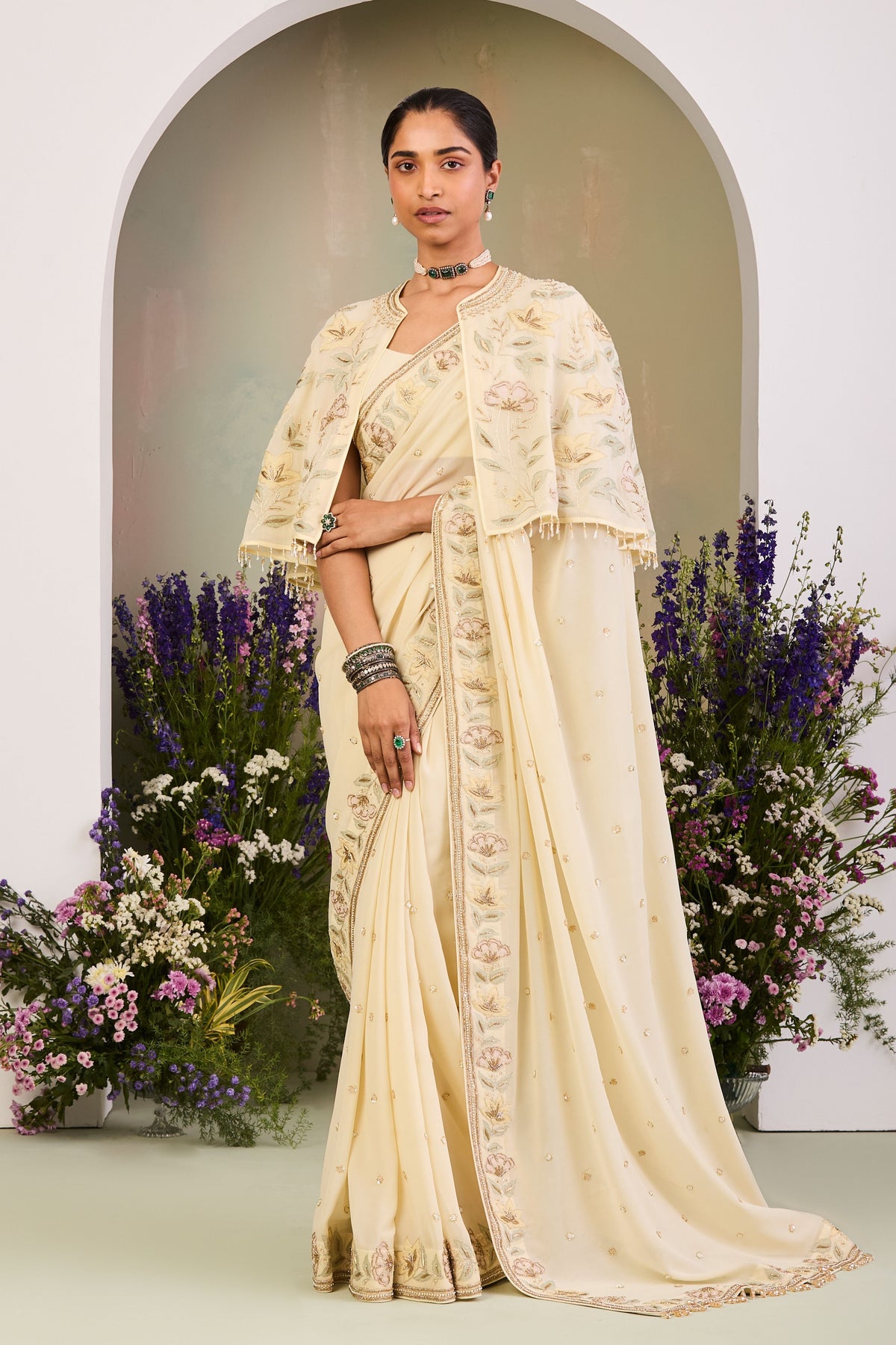 Bahia Saree Set With Cape
