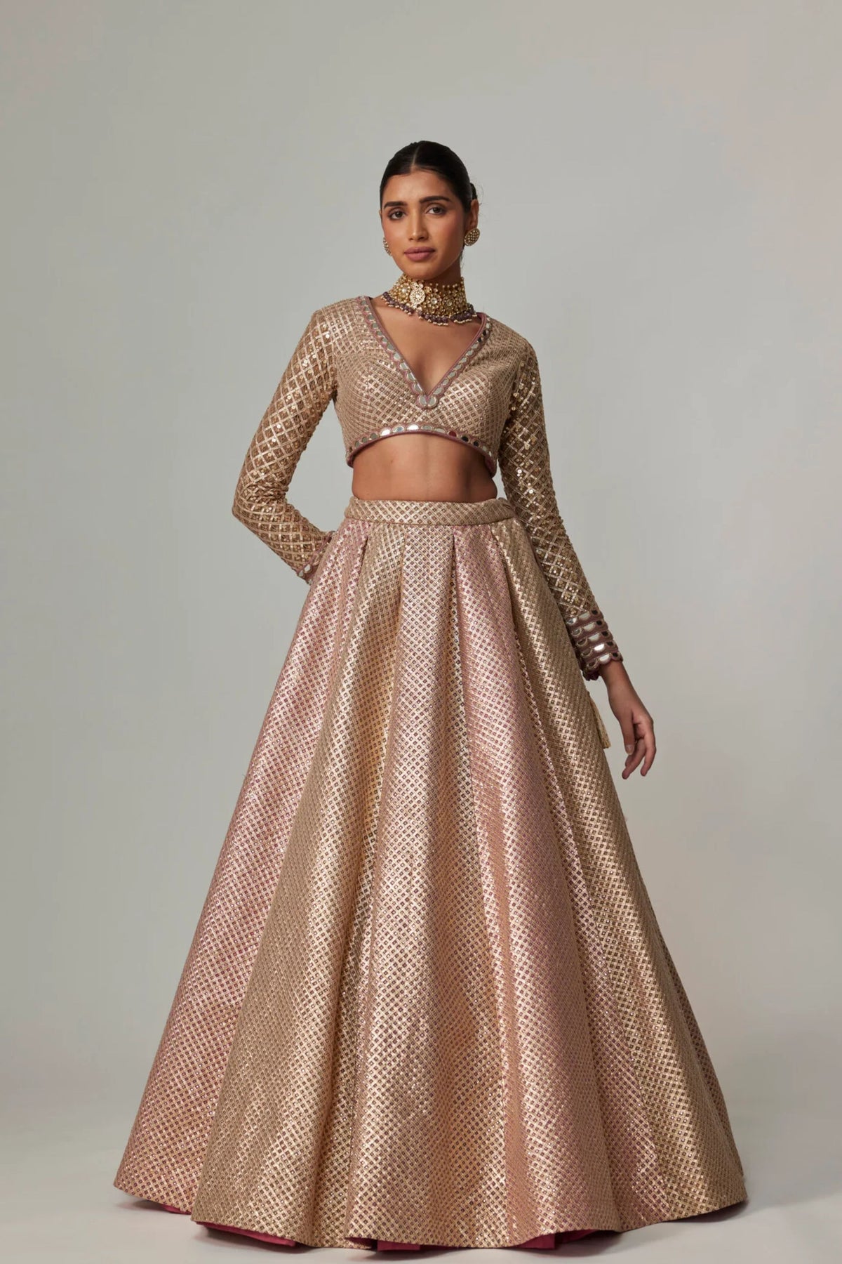 Deep Beige Multicolor Lehenga Set