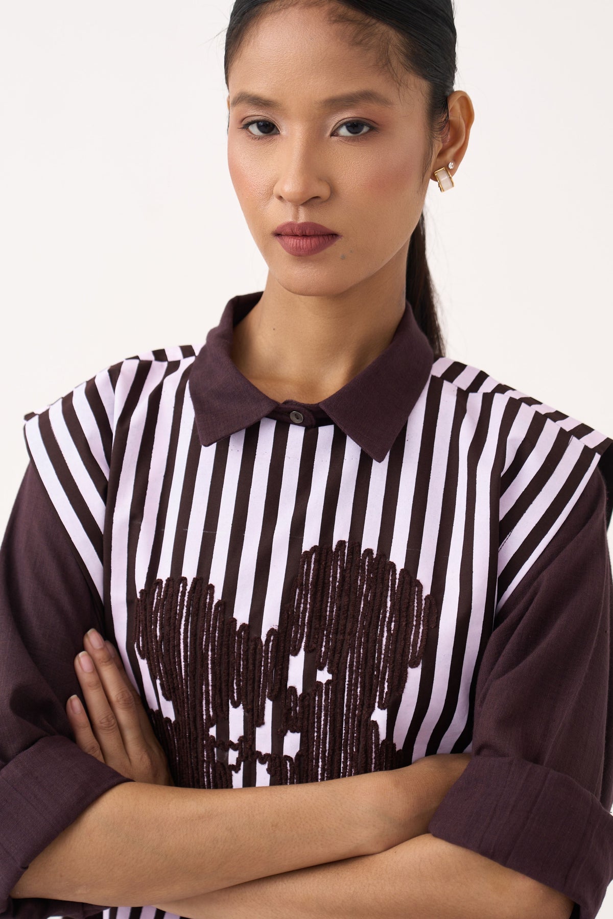 Floral Embroidered Stripe Overlay Set