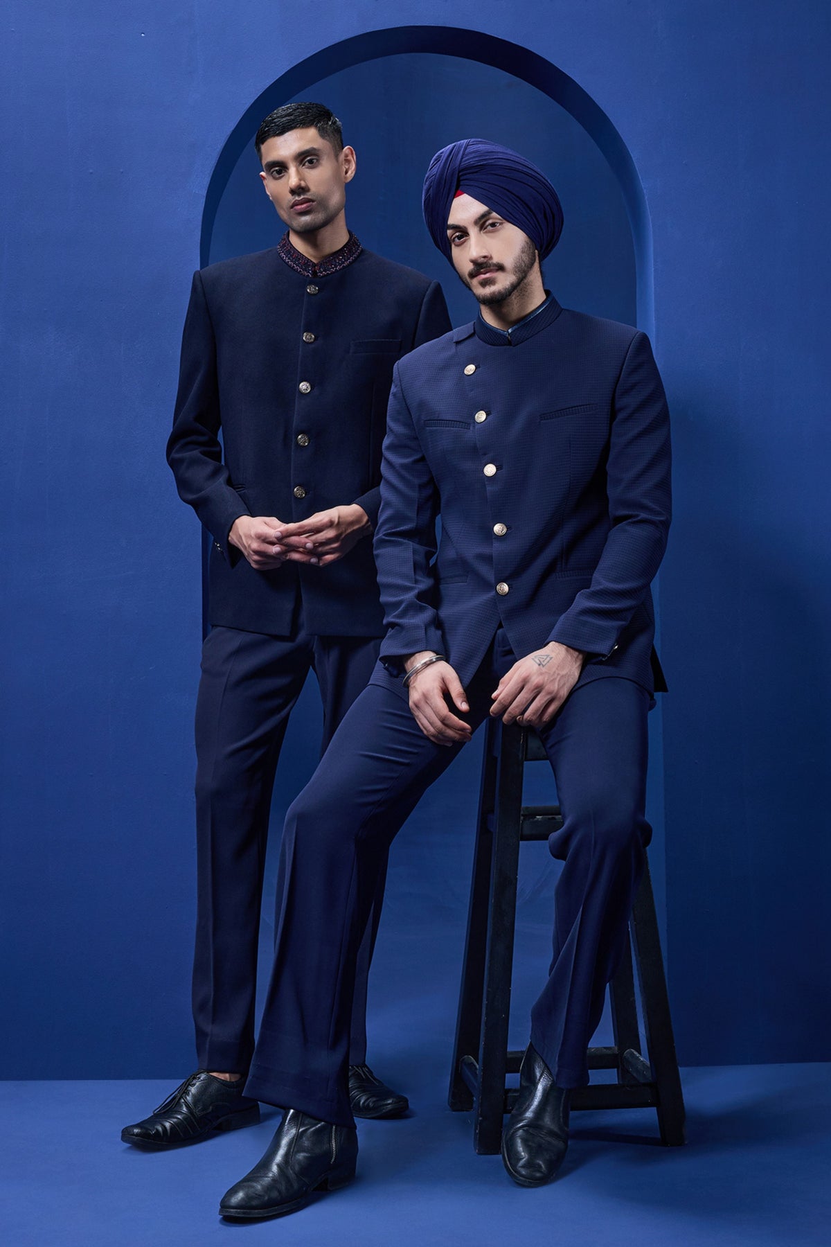 Navy Blue Suiting Bandhgala Set