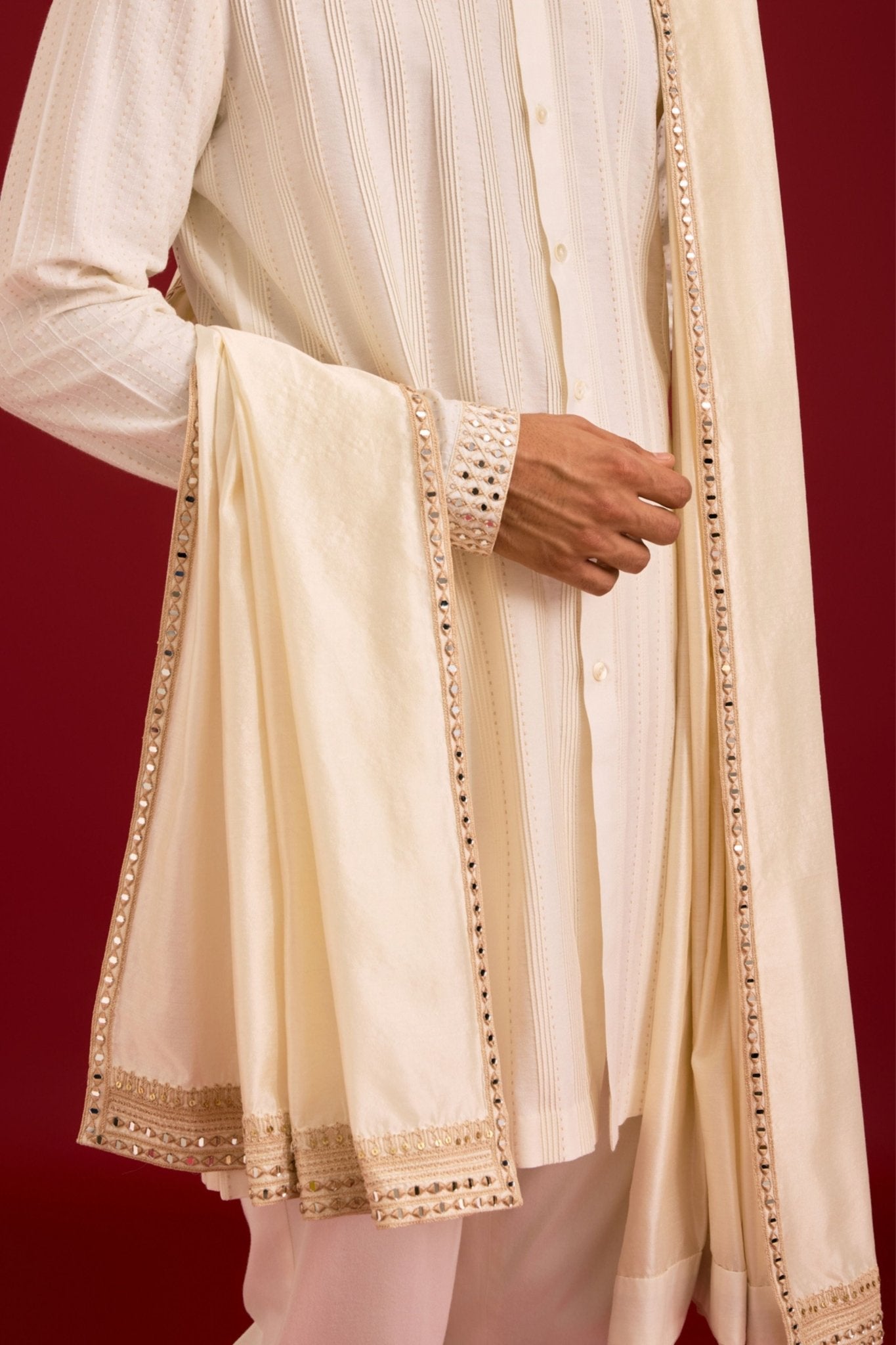 Ivory Chinniya Silk Stole - Devnaagri Menswear - Elahe