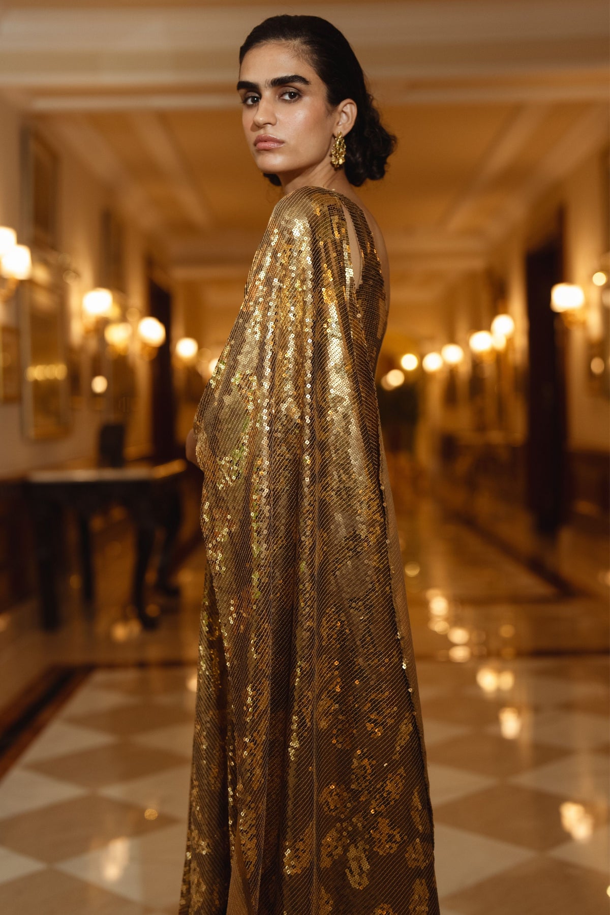 Embroidered Saree Drape Gown