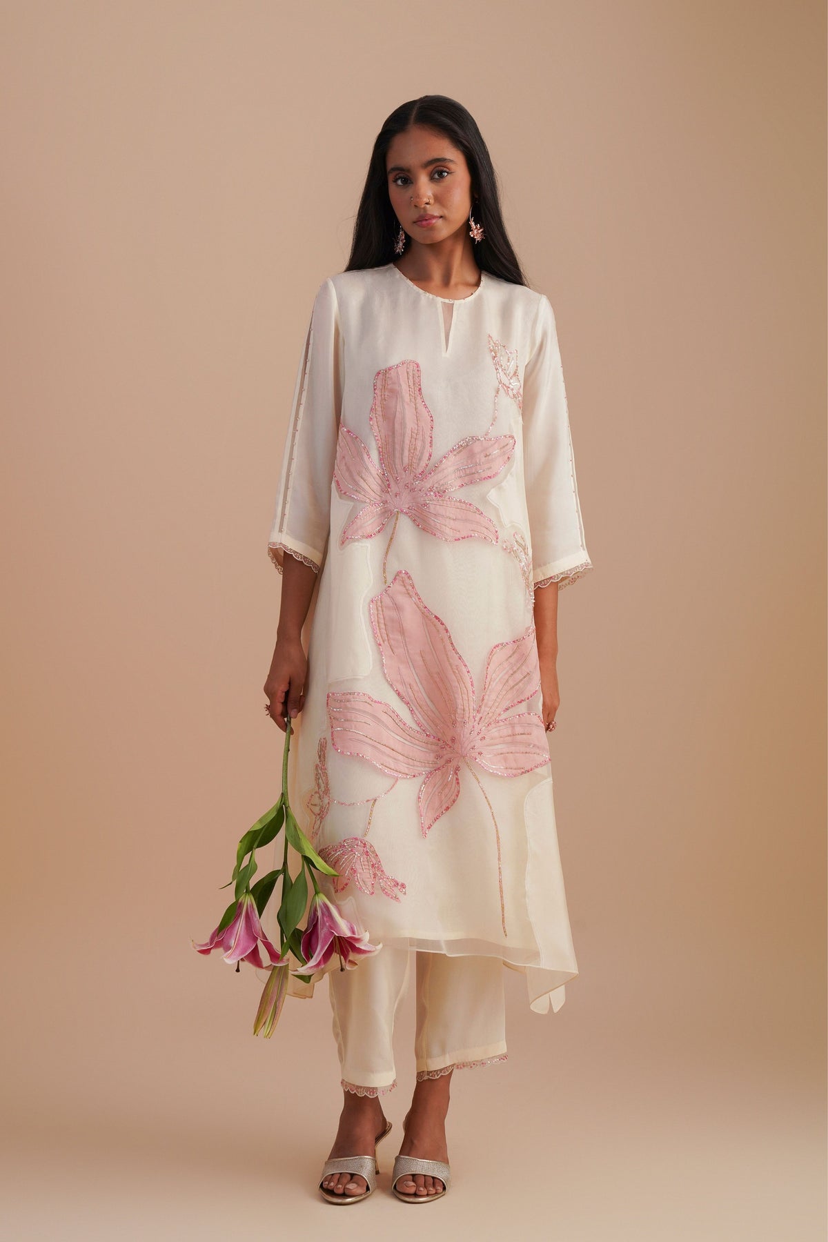 Organza Ecru Kurta Set