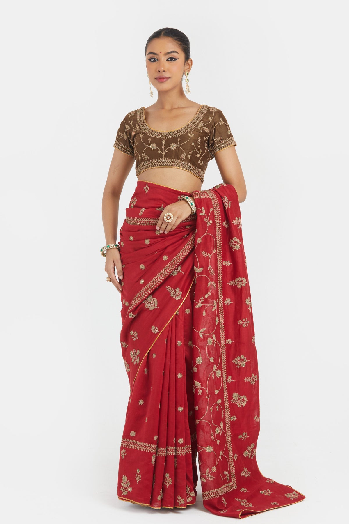 Bright Red Saree Set