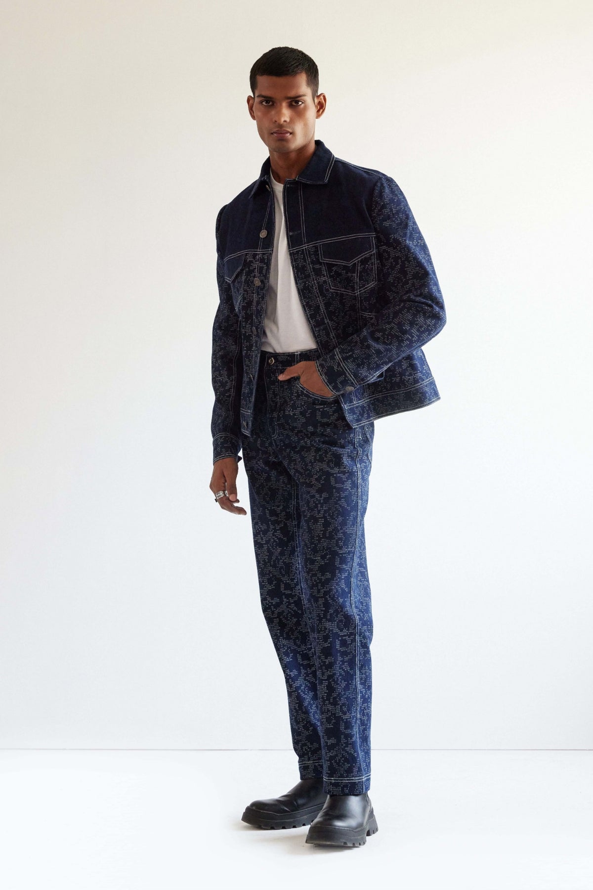 Camo Block Print Denim Jacket