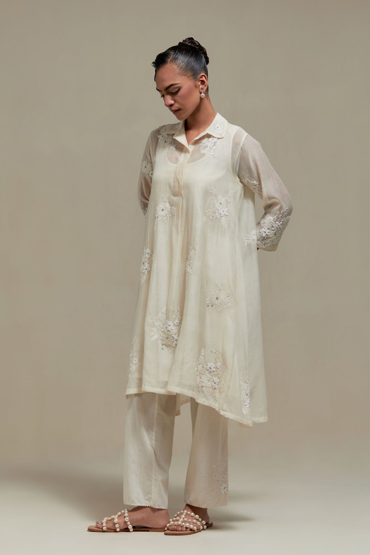 Off White Chanderi Kurta Set