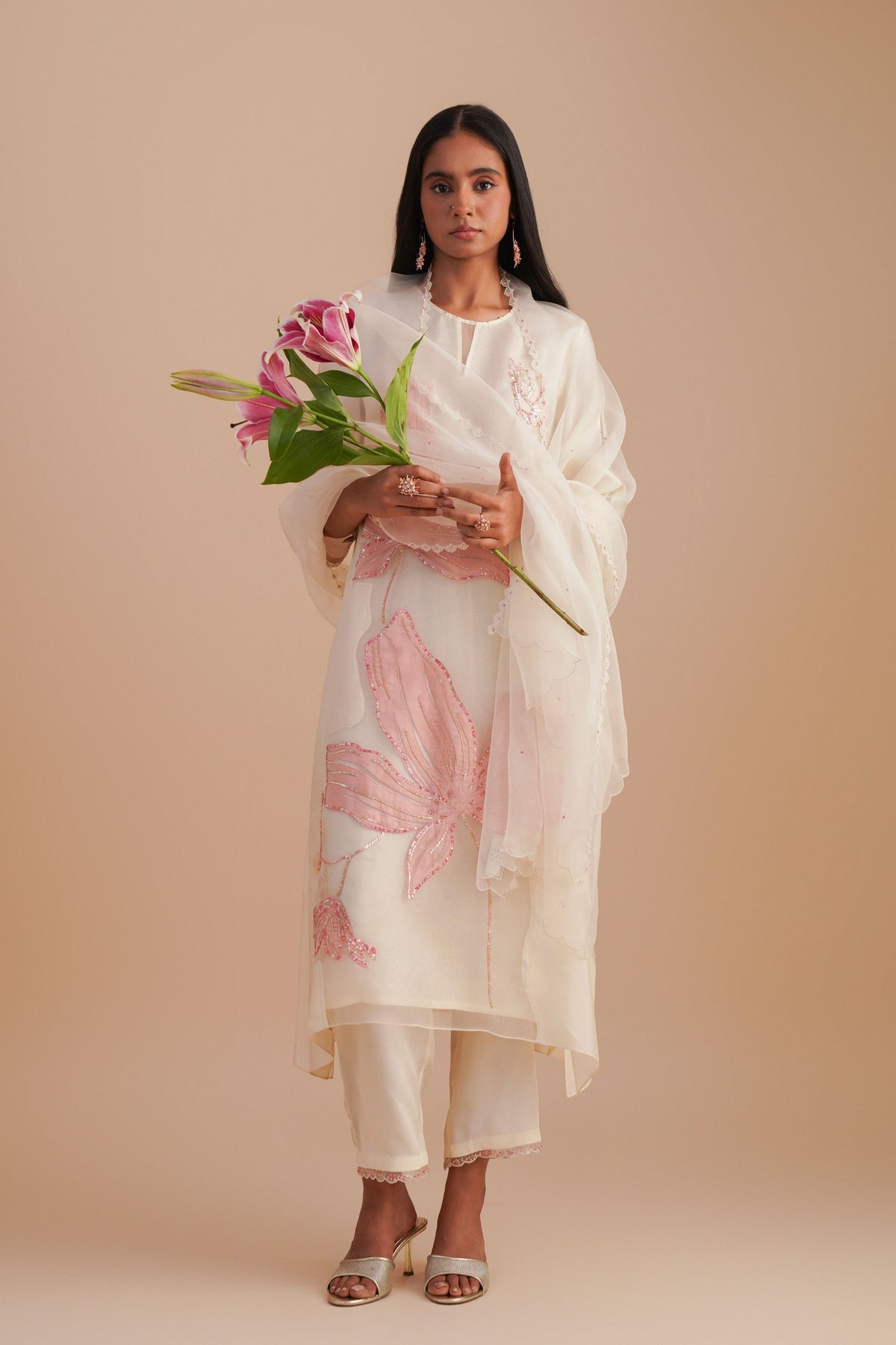 Organza Ecru Kurta Set