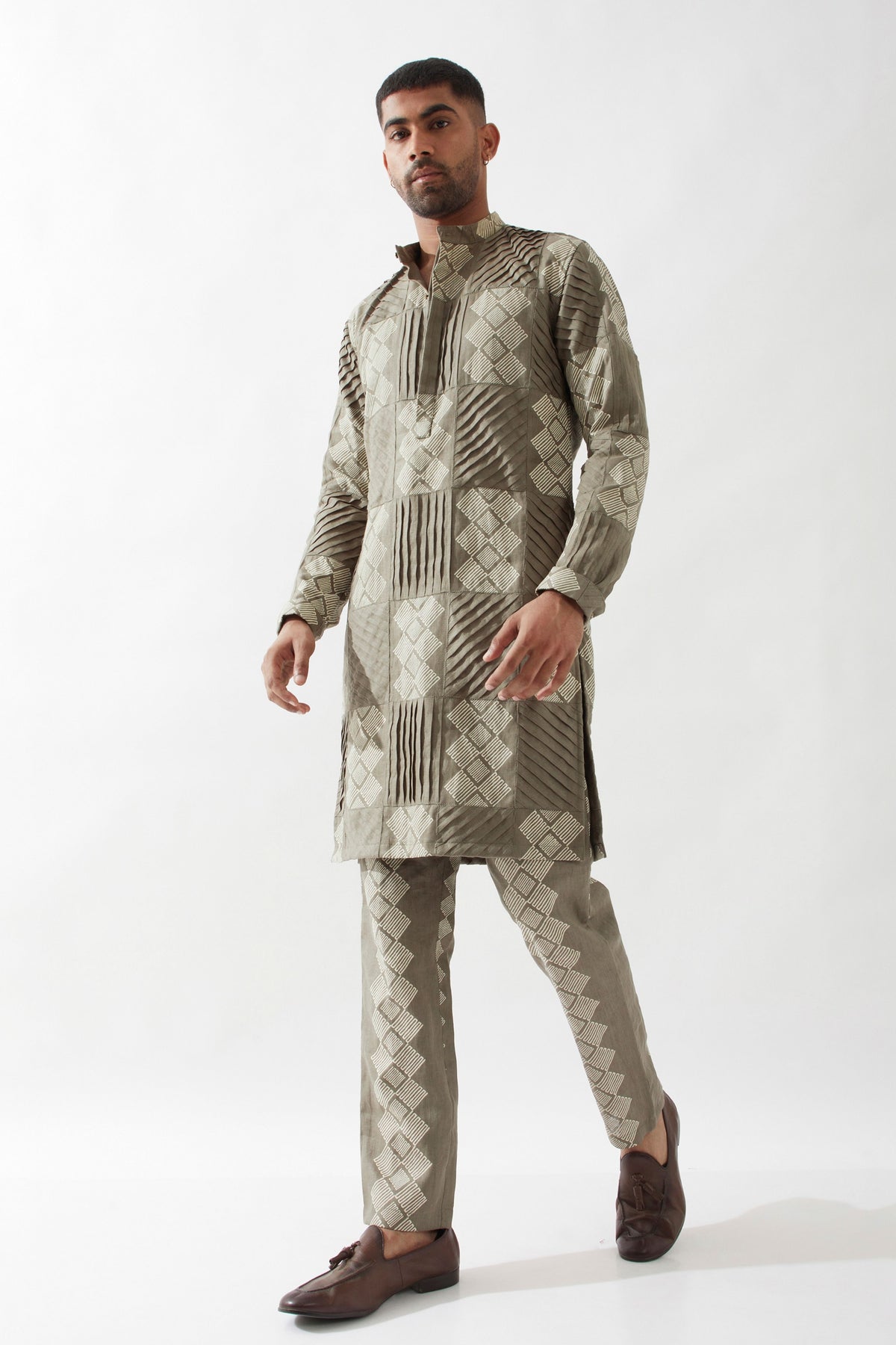 Ezra Barbed Olive Kurta Set