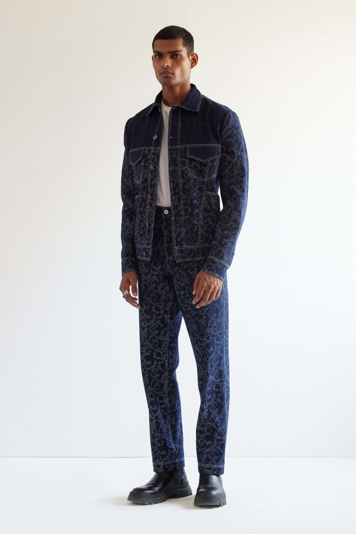 Camo Block Print Denim Jacket
