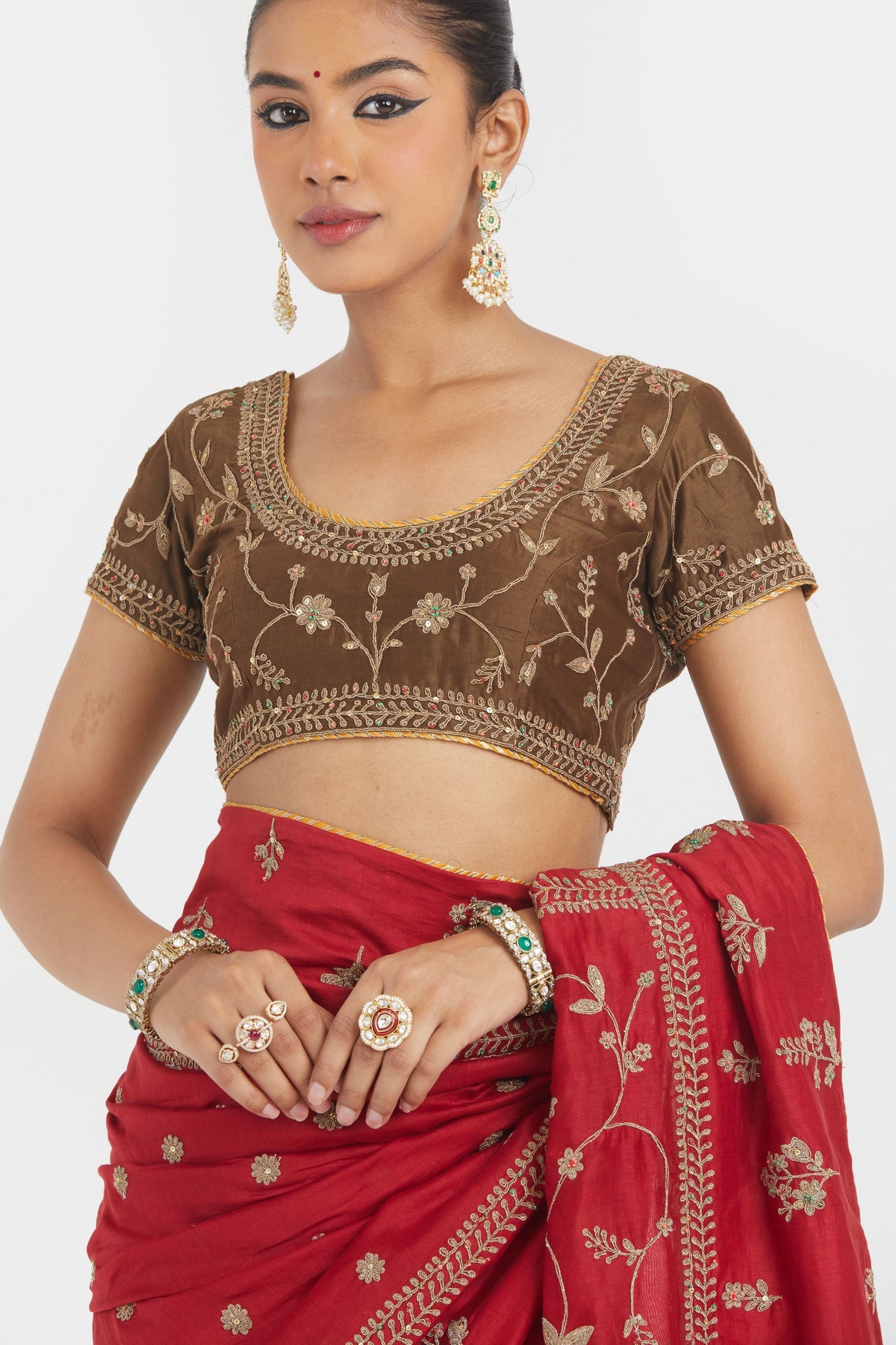 Bright Red Saree Set
