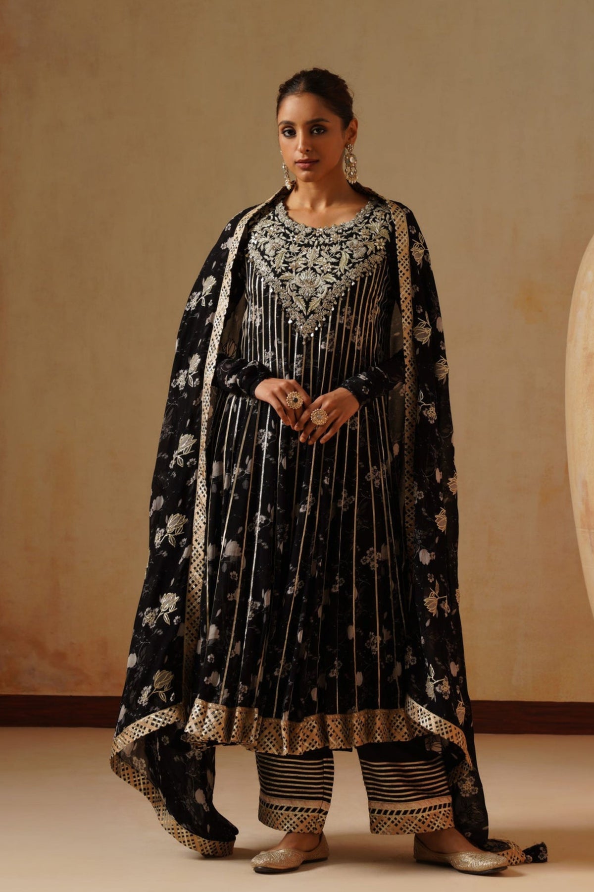 Black Gota Stripe Kaleedar Set