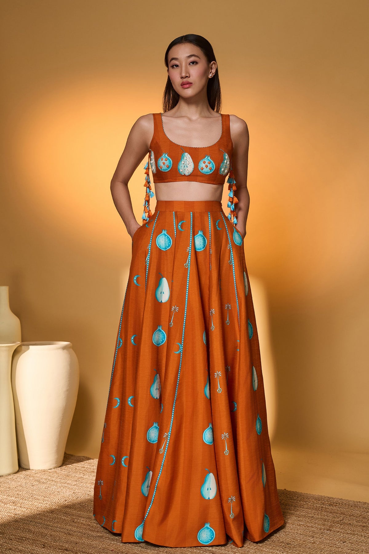 Saffron Sky Striped Lehenga Set