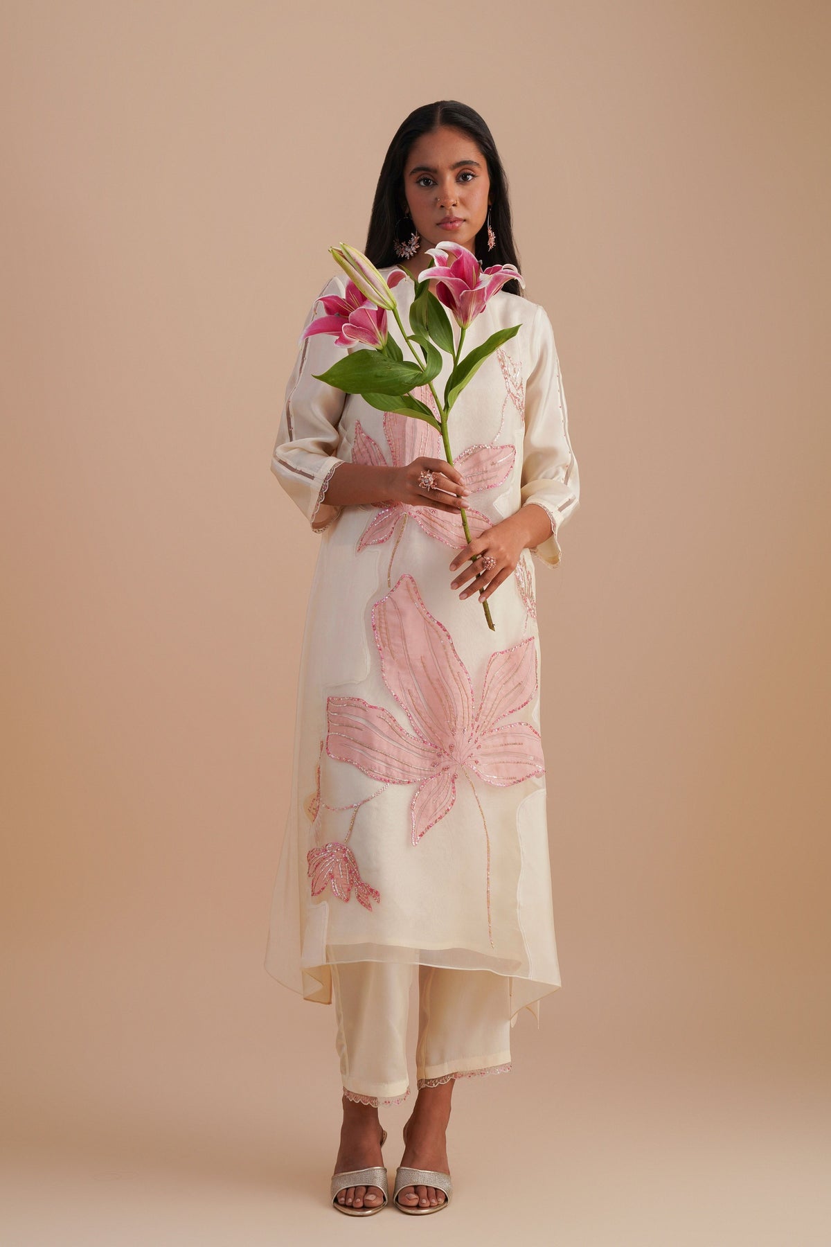 Organza Ecru Kurta Set