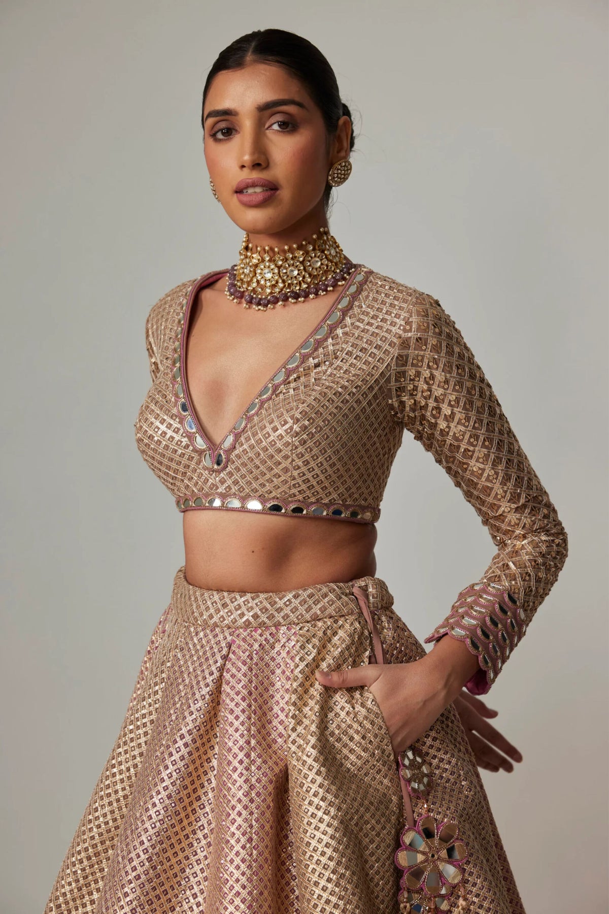 Deep Beige Multicolor Lehenga Set