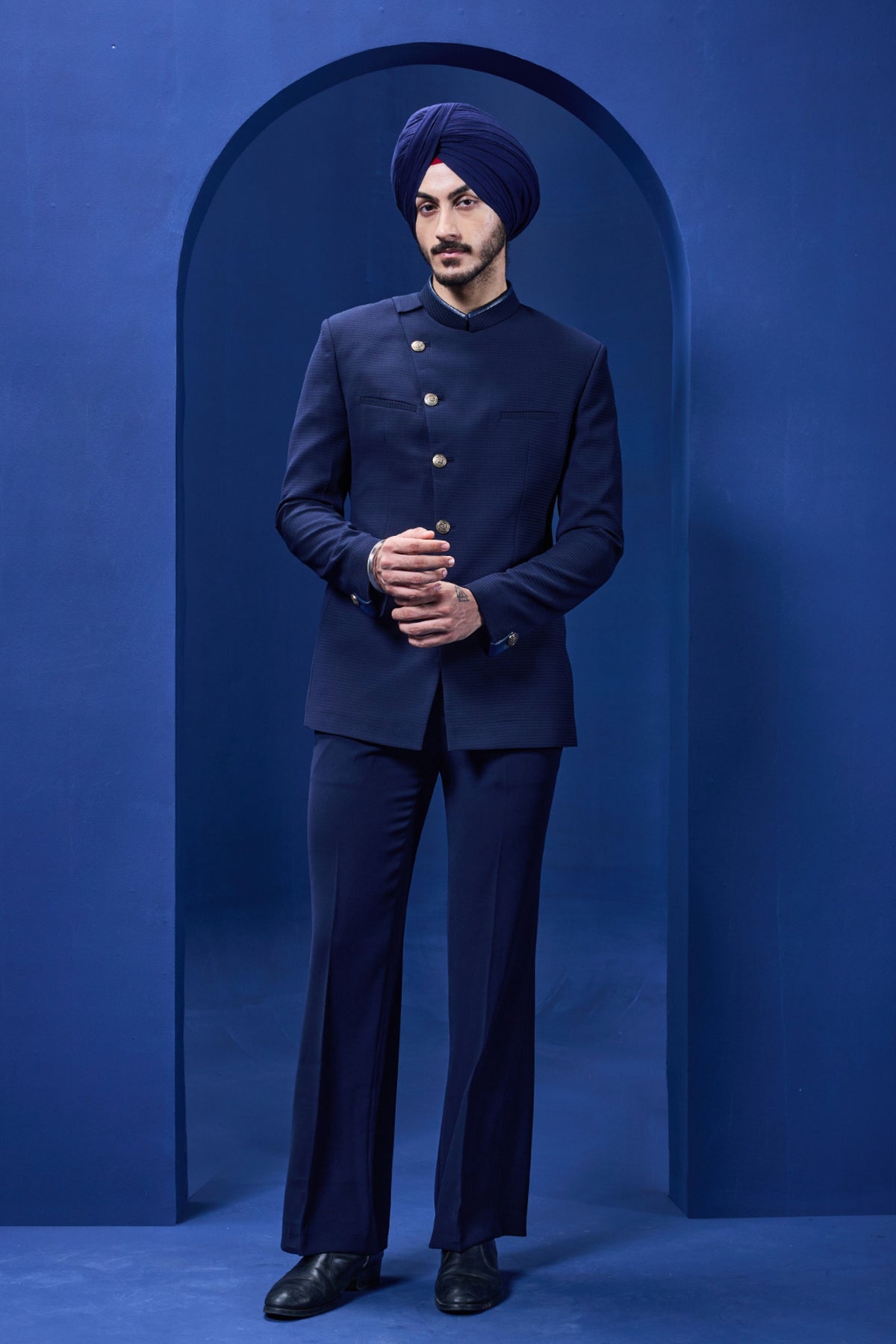 Navy Blue Suiting Bandhgala Set