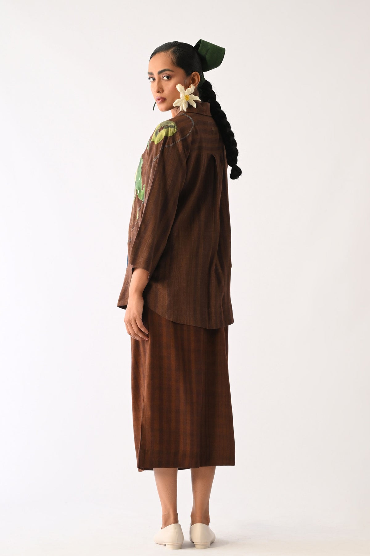 Brown Psyflora Applique Shirt