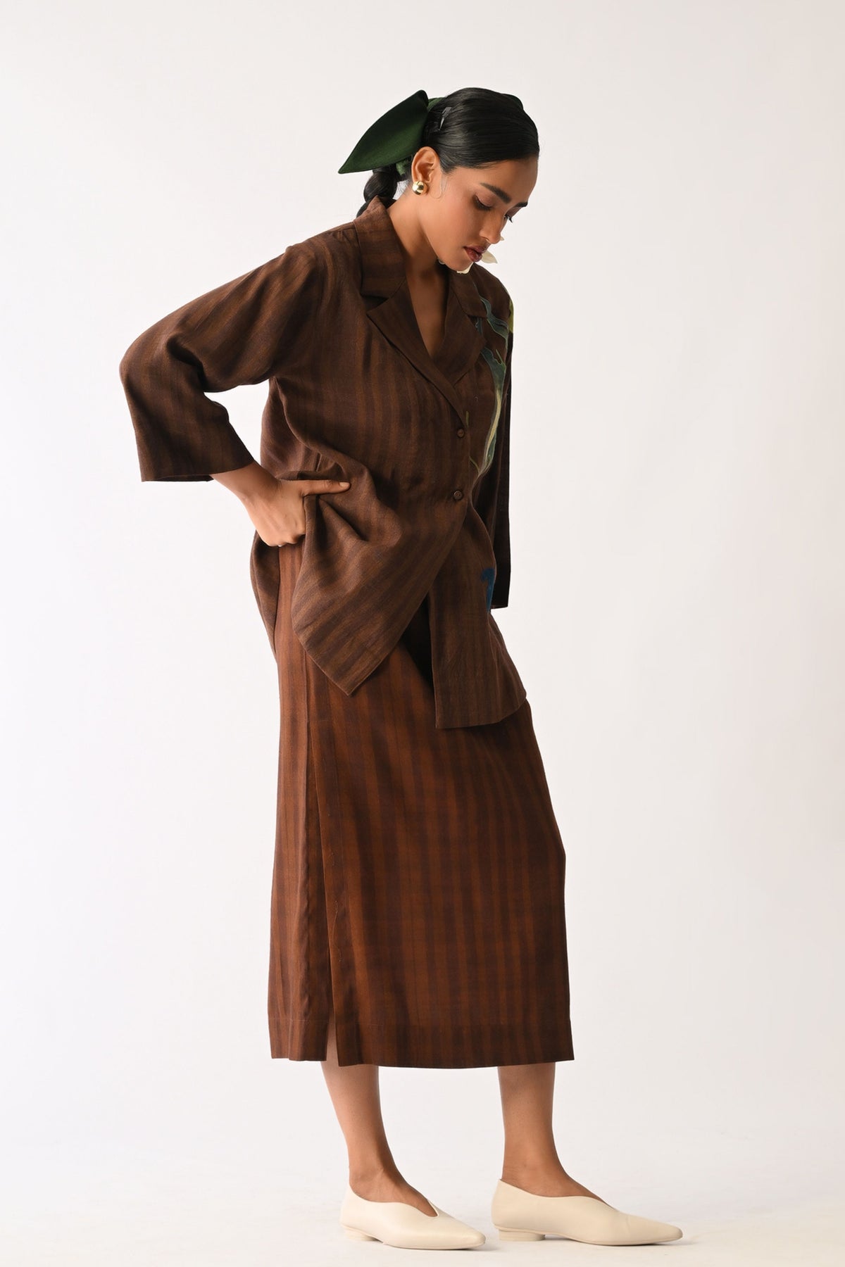Brown Psyflora Applique Shirt Set