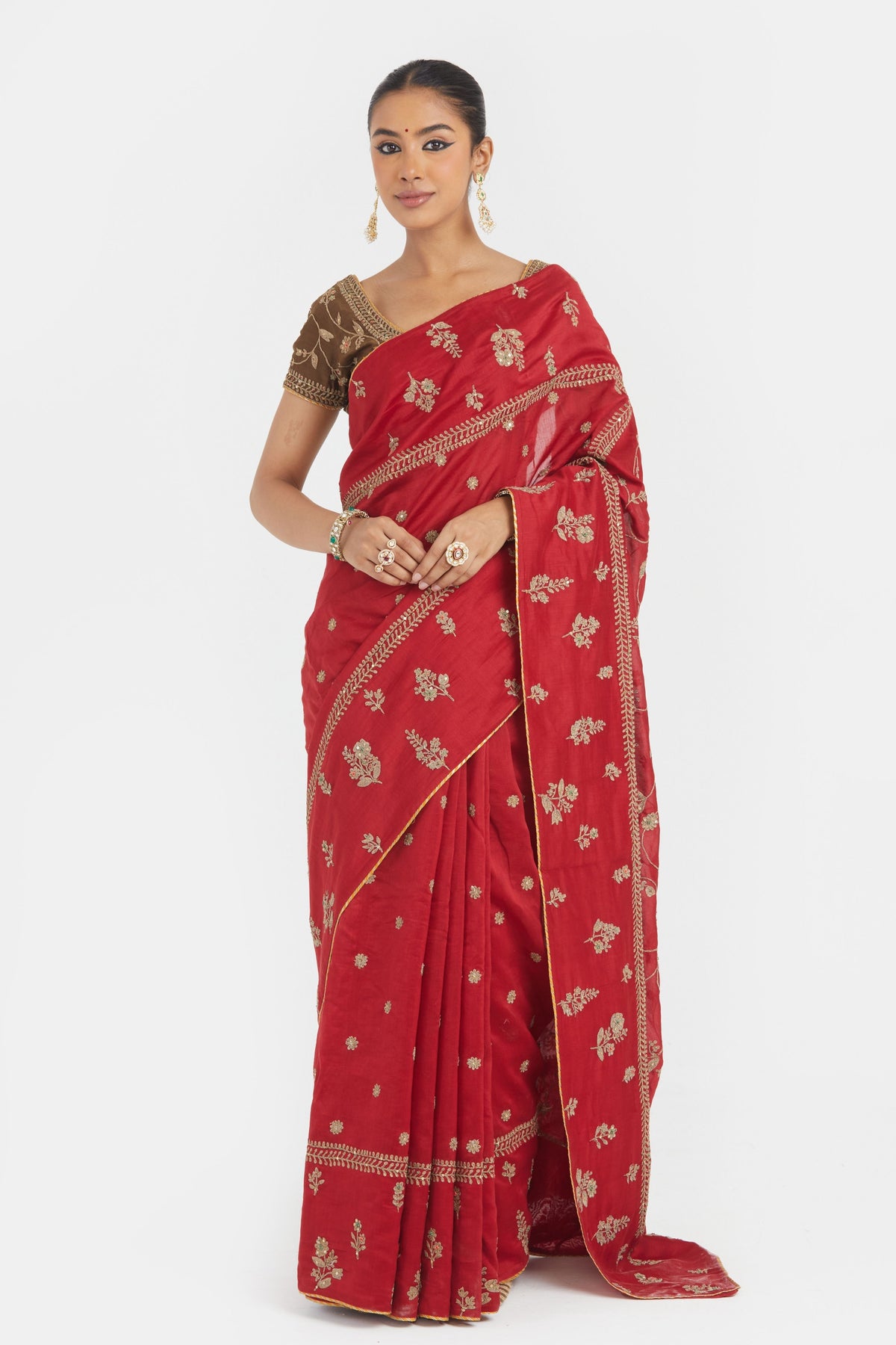 Bright Red Saree Set