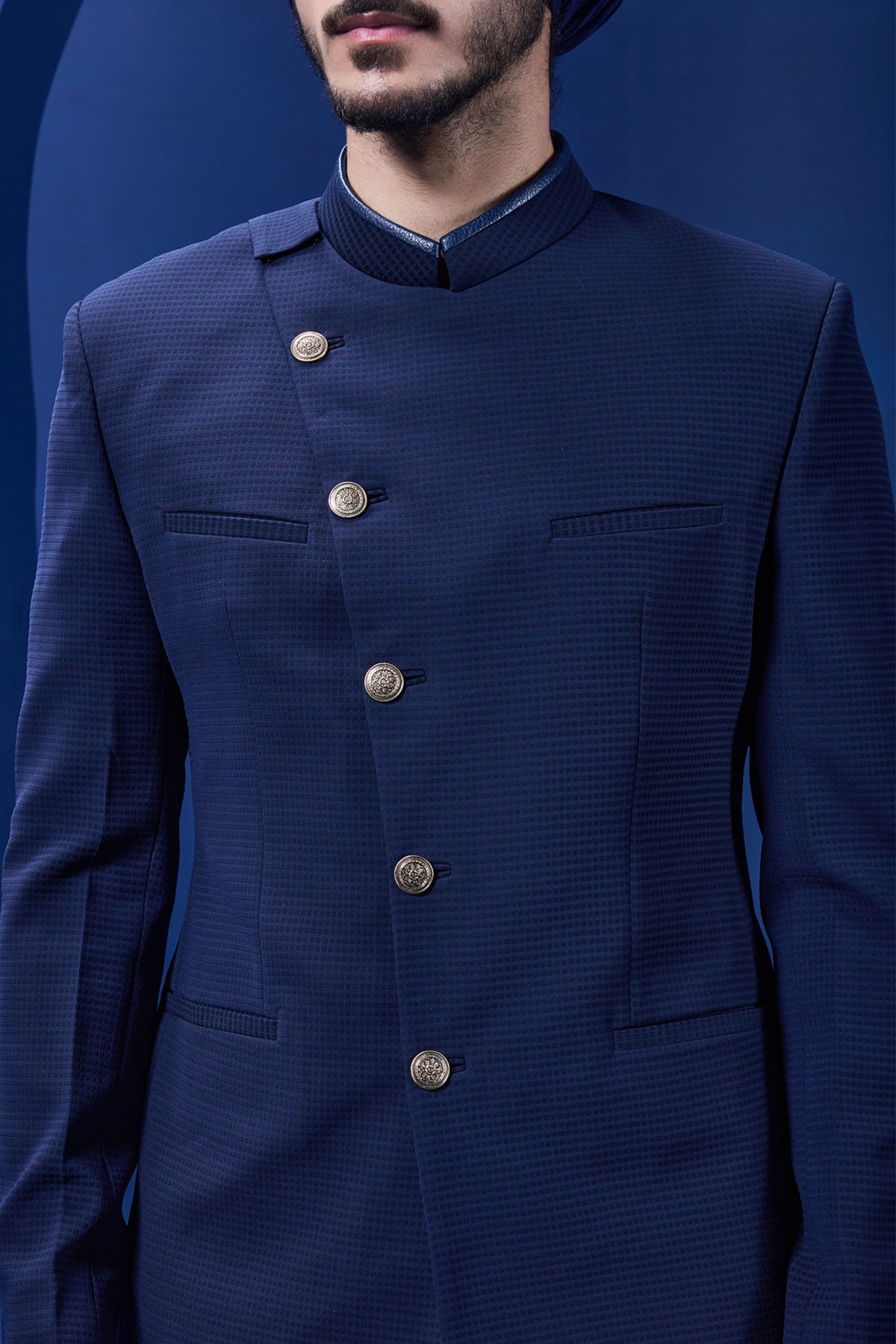 Navy Blue Suiting Bandhgala Set