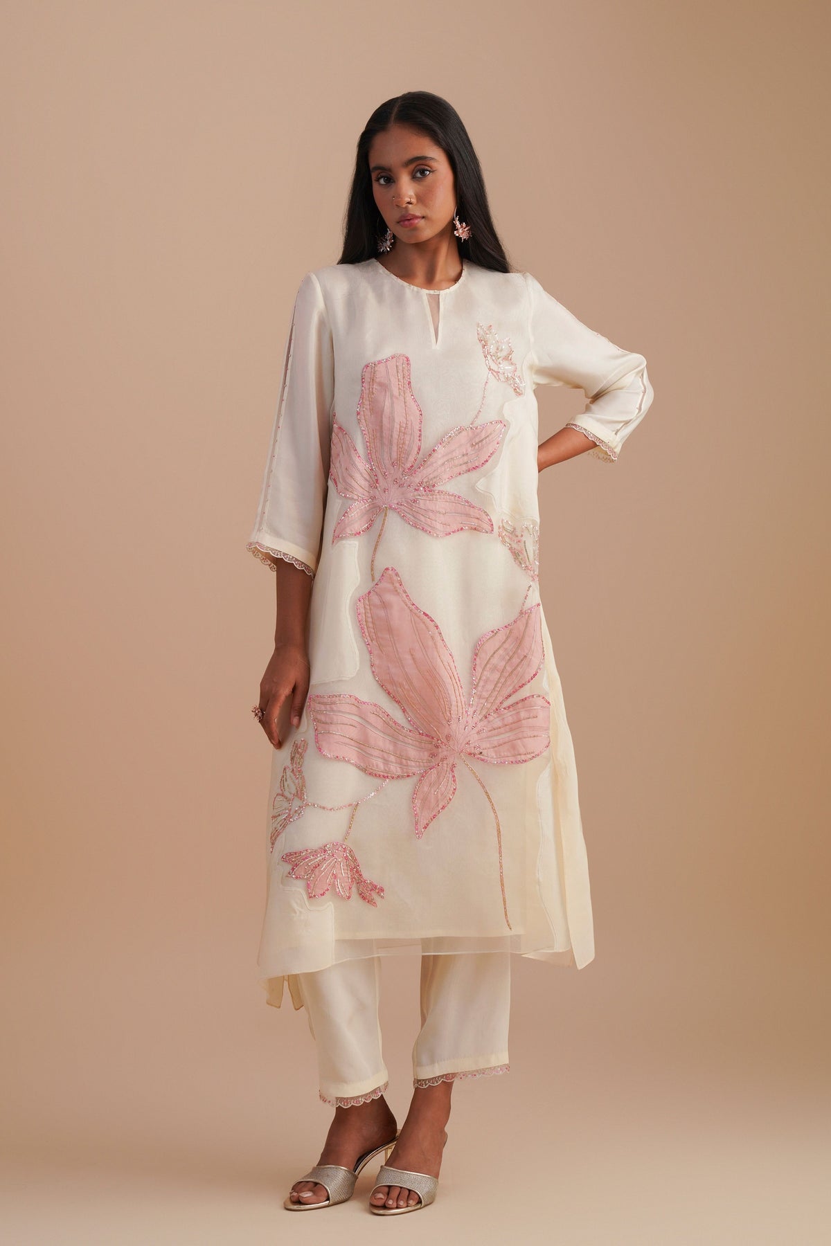 Organza Ecru Kurta Set