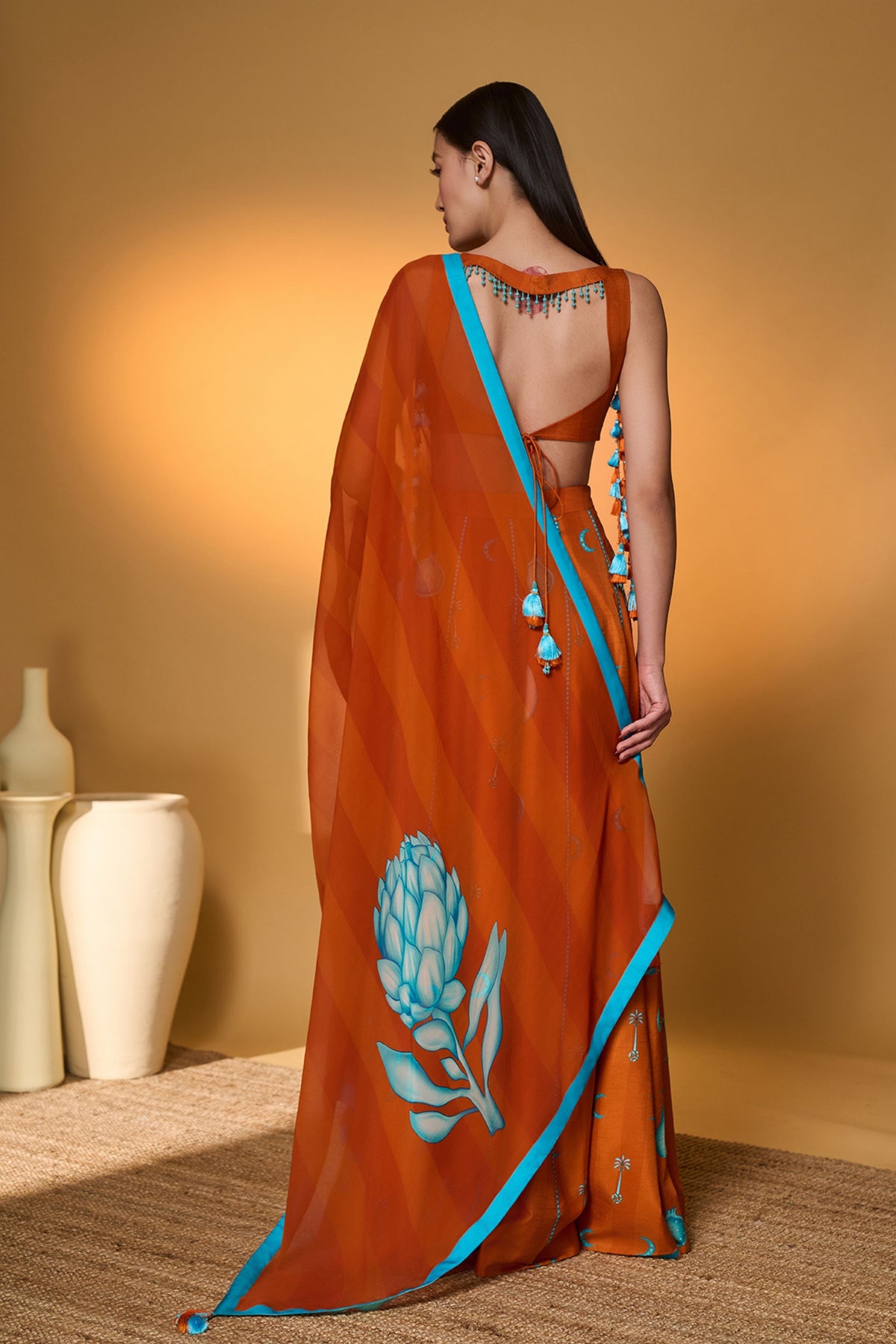 Saffron Sky Striped Lehenga Set