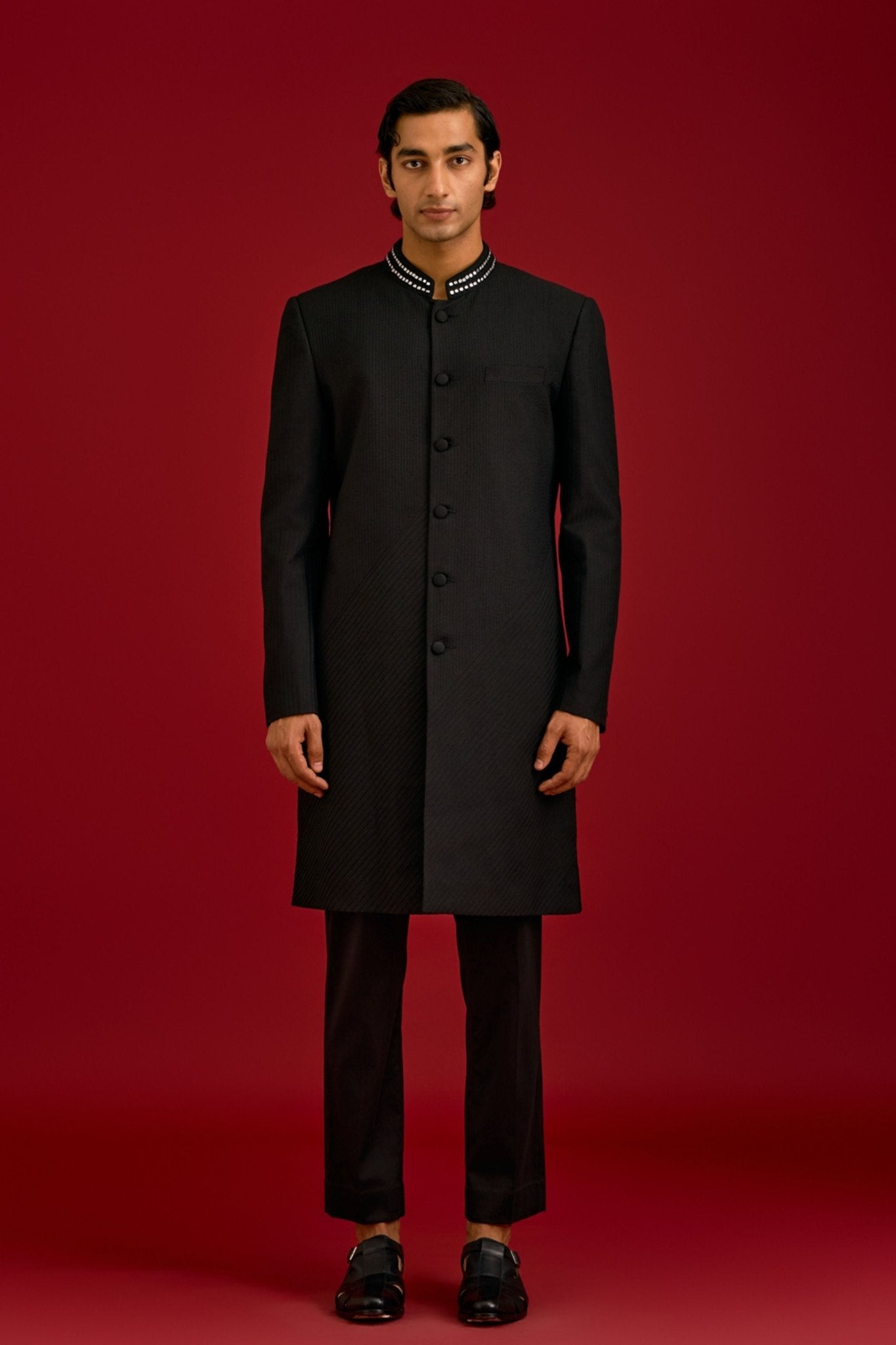 Black Mirror Work Sherwani Set - Devnaagri Menswear - Elahe