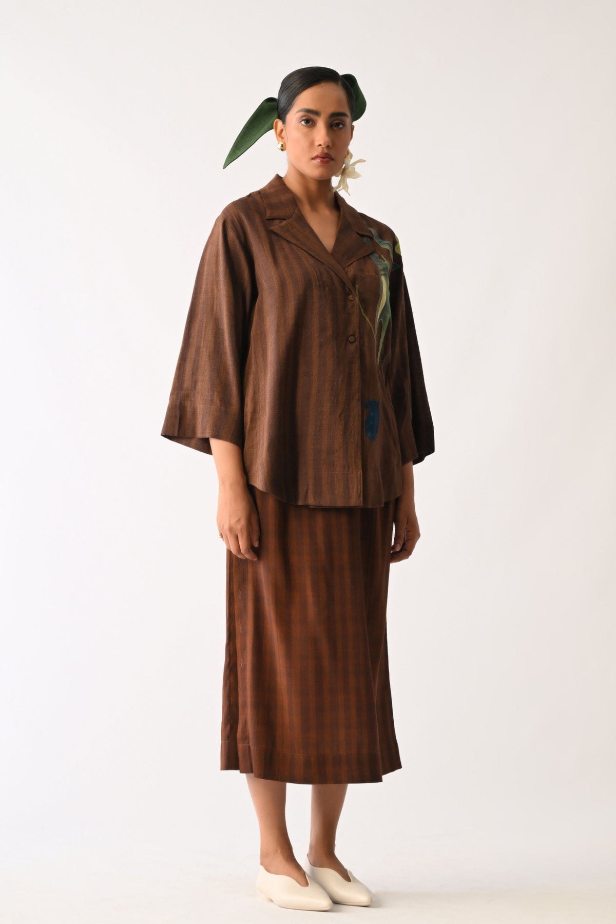 Brown Psyflora Applique Shirt
