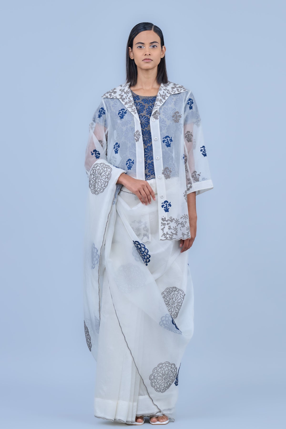 Ecru Organza Threadwork Jacket