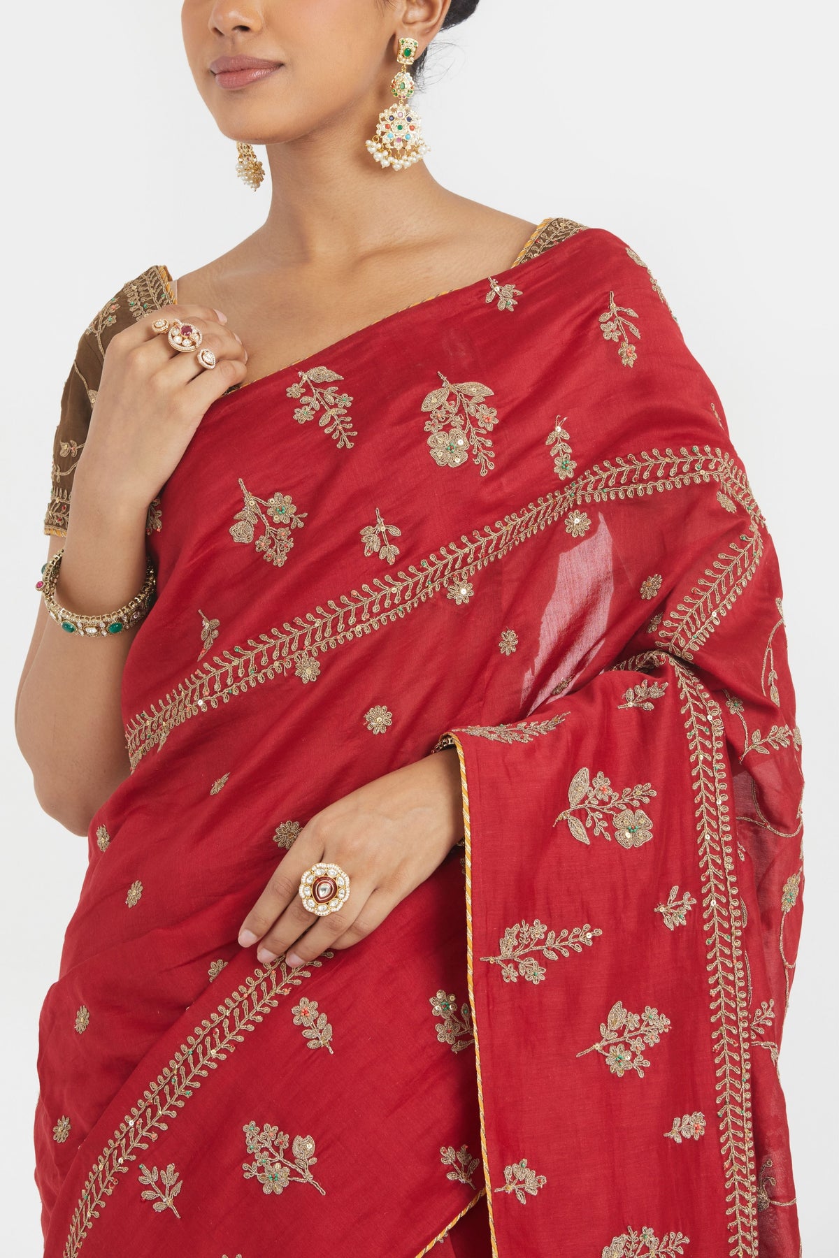 Bright Red Saree Set