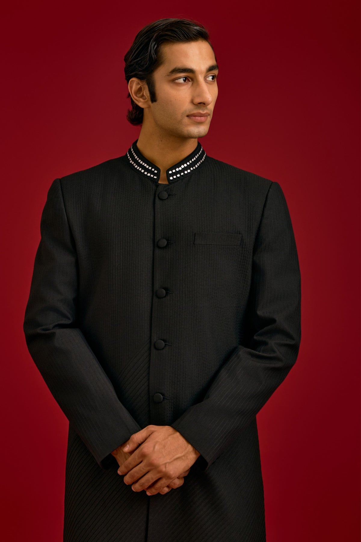 Black Mirror Work Sherwani Set