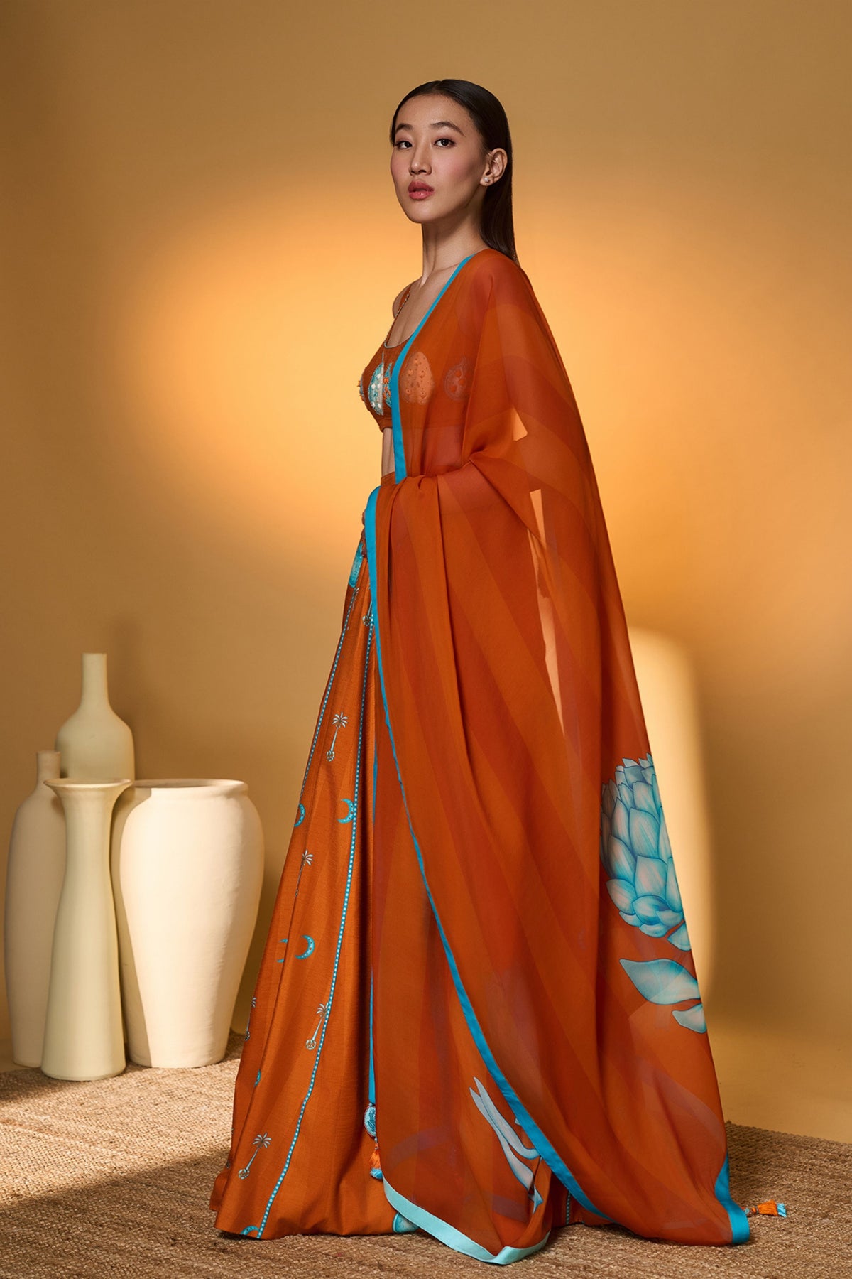 Saffron Sky Striped Lehenga Set