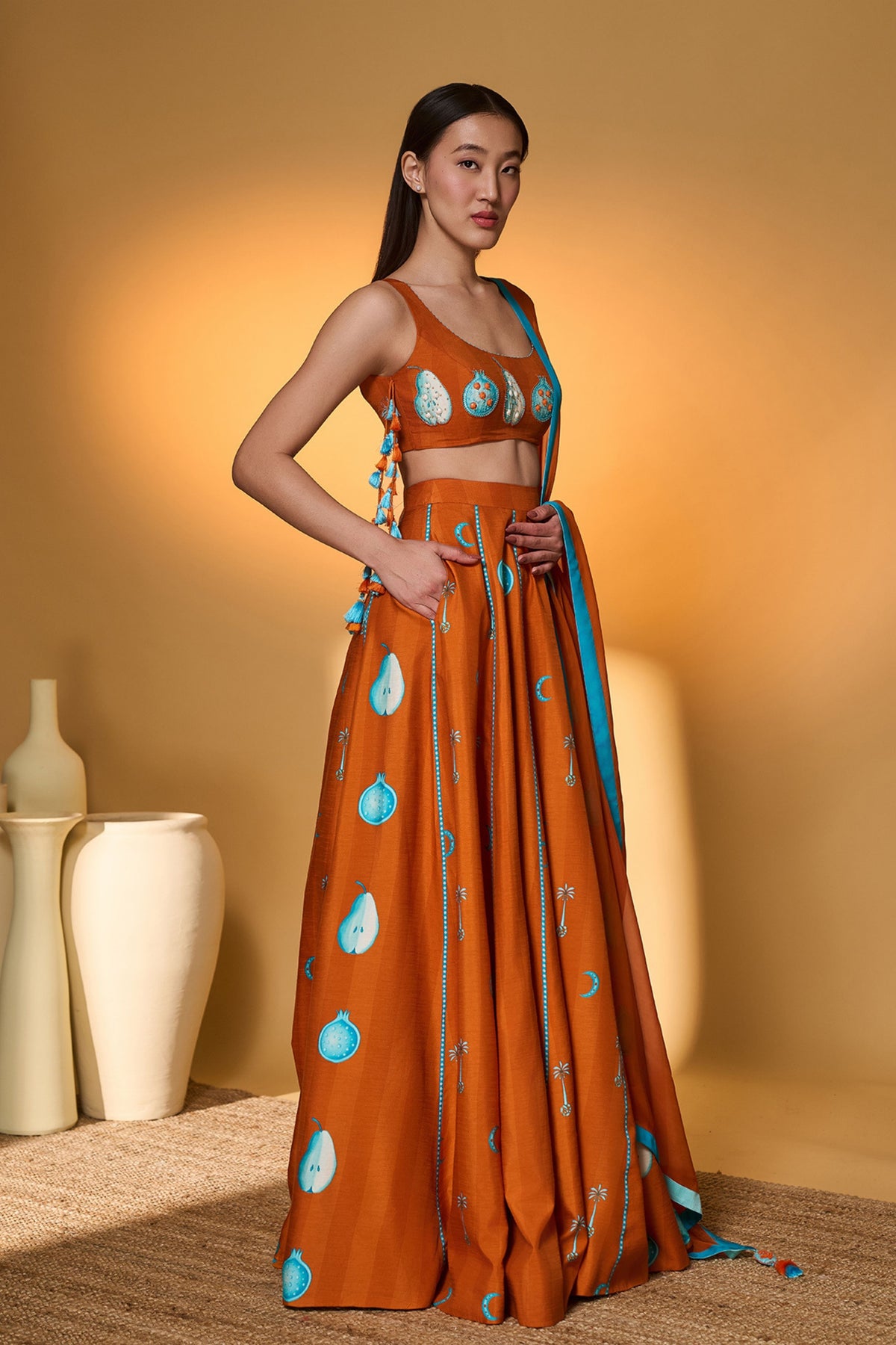 Saffron Sky Striped Lehenga Set